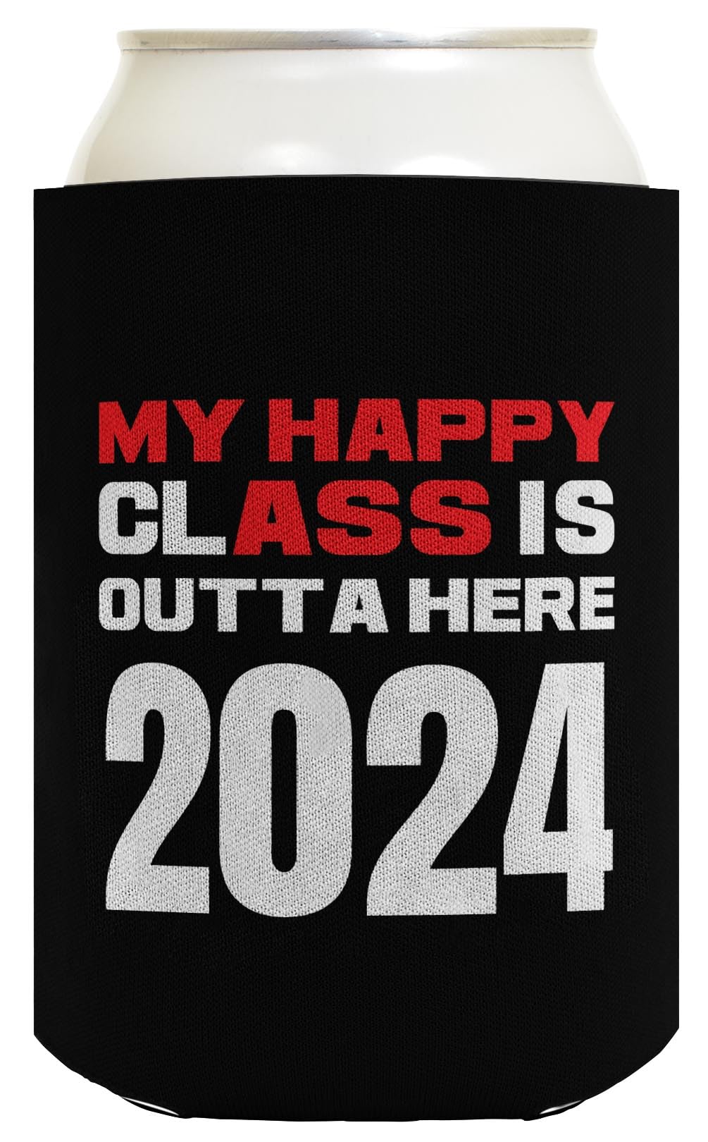 Graduation Gift Funny Can Coolie My Happy Class Outta Here 2024 Graduation Party Favor 6-Pack Can Drink Coolies Black