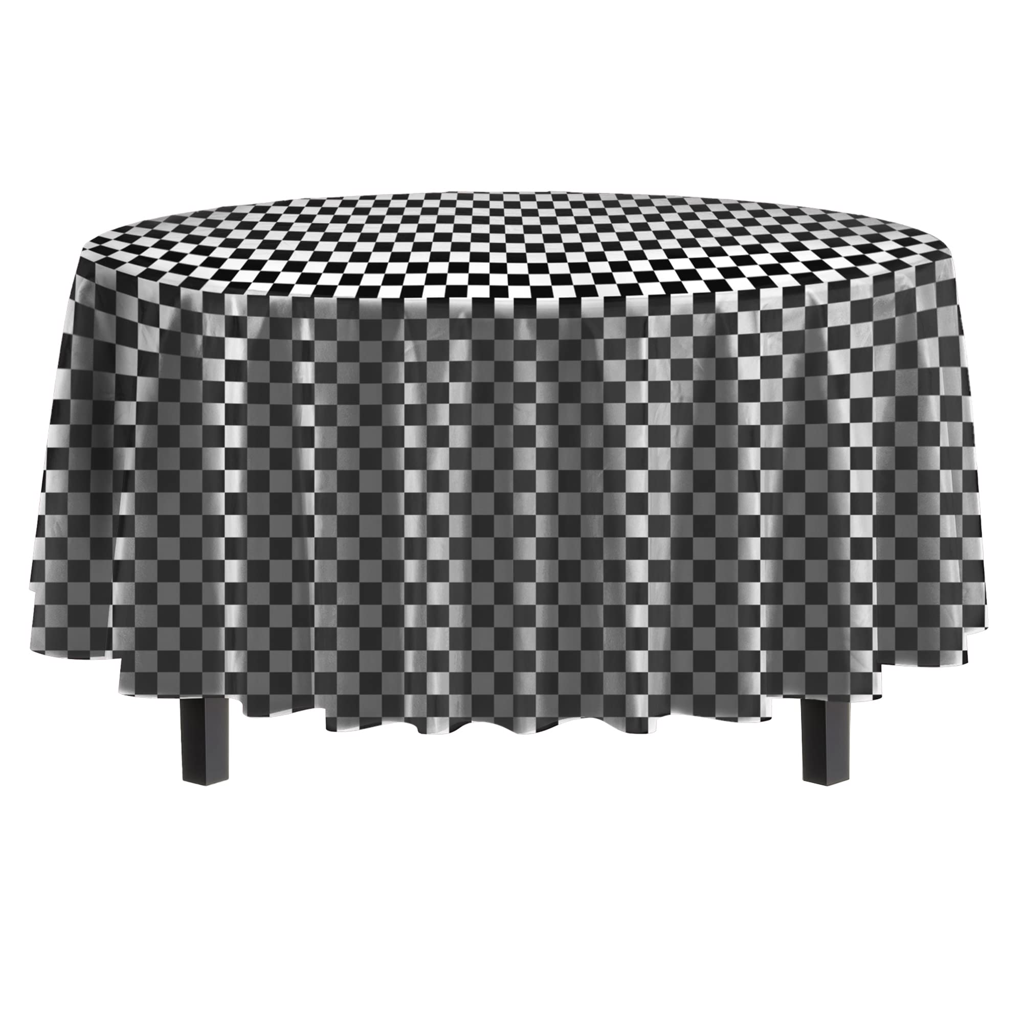 Exquisite 6-Pack Premium Plastic Tablecloth 84 Inch Round Plastic Table Cover - Checkered