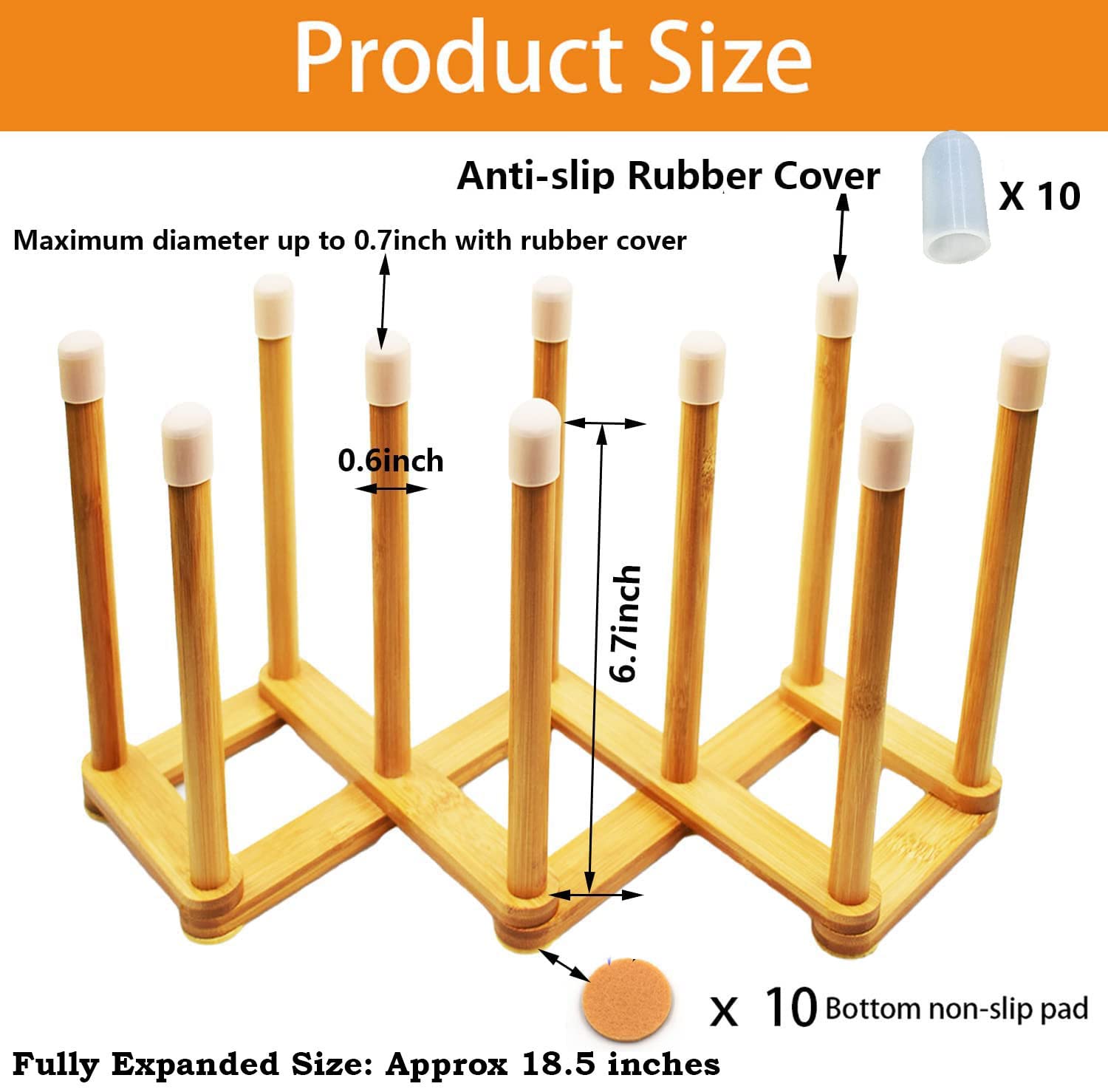 Cyauatt Bamboo Retractable Bottle Drying Rack, 7.9x3.9x7.5 inches, Original Bamboo Color, Model CT0029, Multifunctional Kitchen Drainer Stand