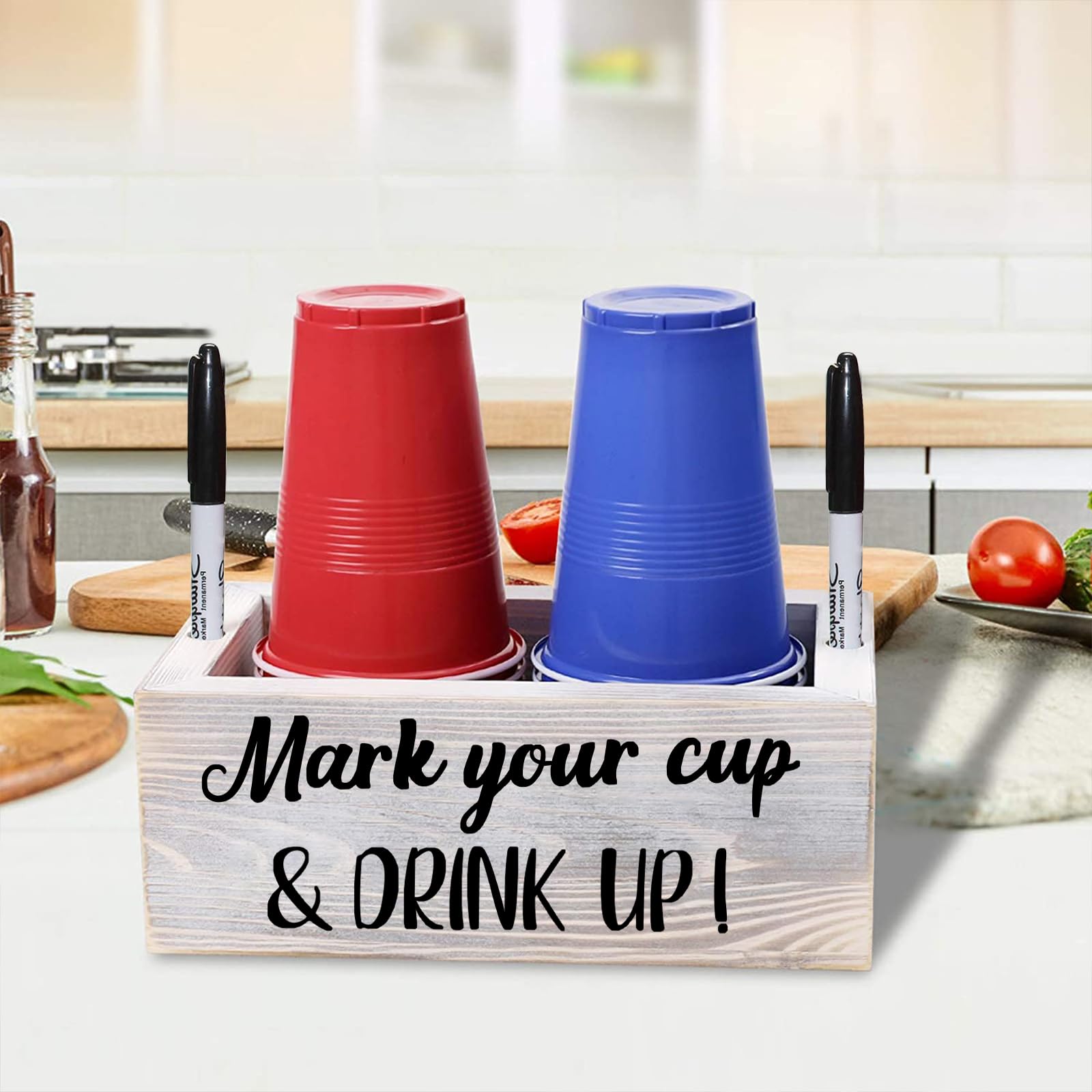 Double Disposable Cup Holder With Marker Slot Wooden Mark Your Cup And Drink Up 2 Sides Designs Drink Dispensers For Parties Far