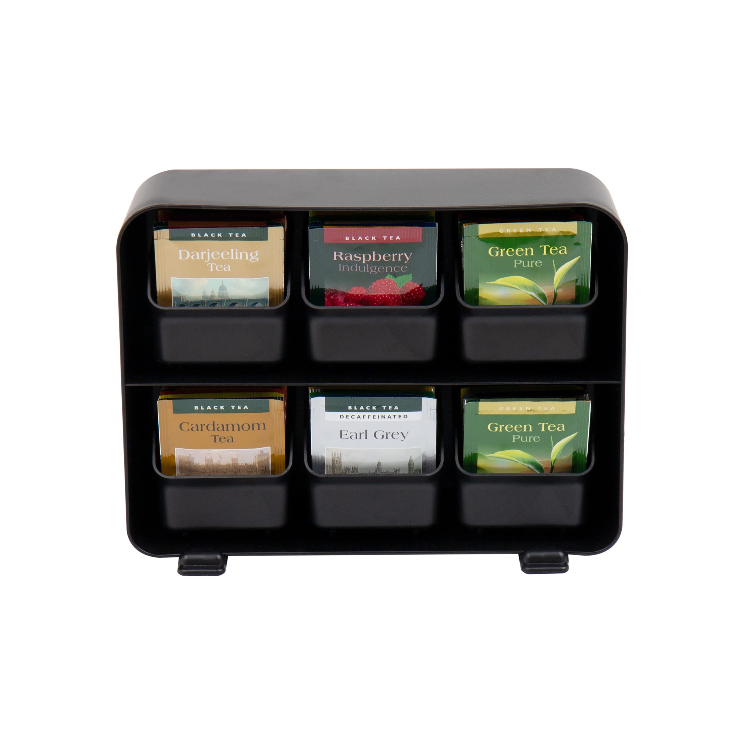 Mind Reader Tea Bag Organizer, Tea Station Organizer, Countertop Storage, Kitchen, Plastic, 10.25''L X 3.25''W X 7.75''H, Black