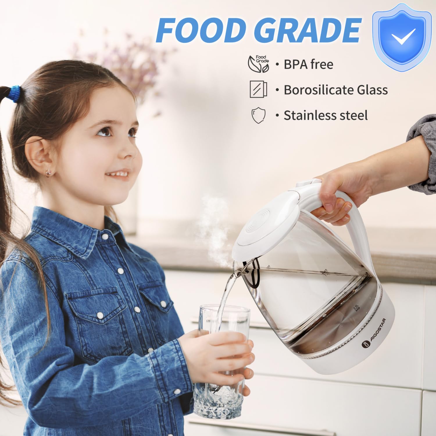 Aigostar Electric Kettle, 1500W Cordless Electric Tea And Hot Water Kettle With Filter, Led Illuminated, High Borosilicate Glass