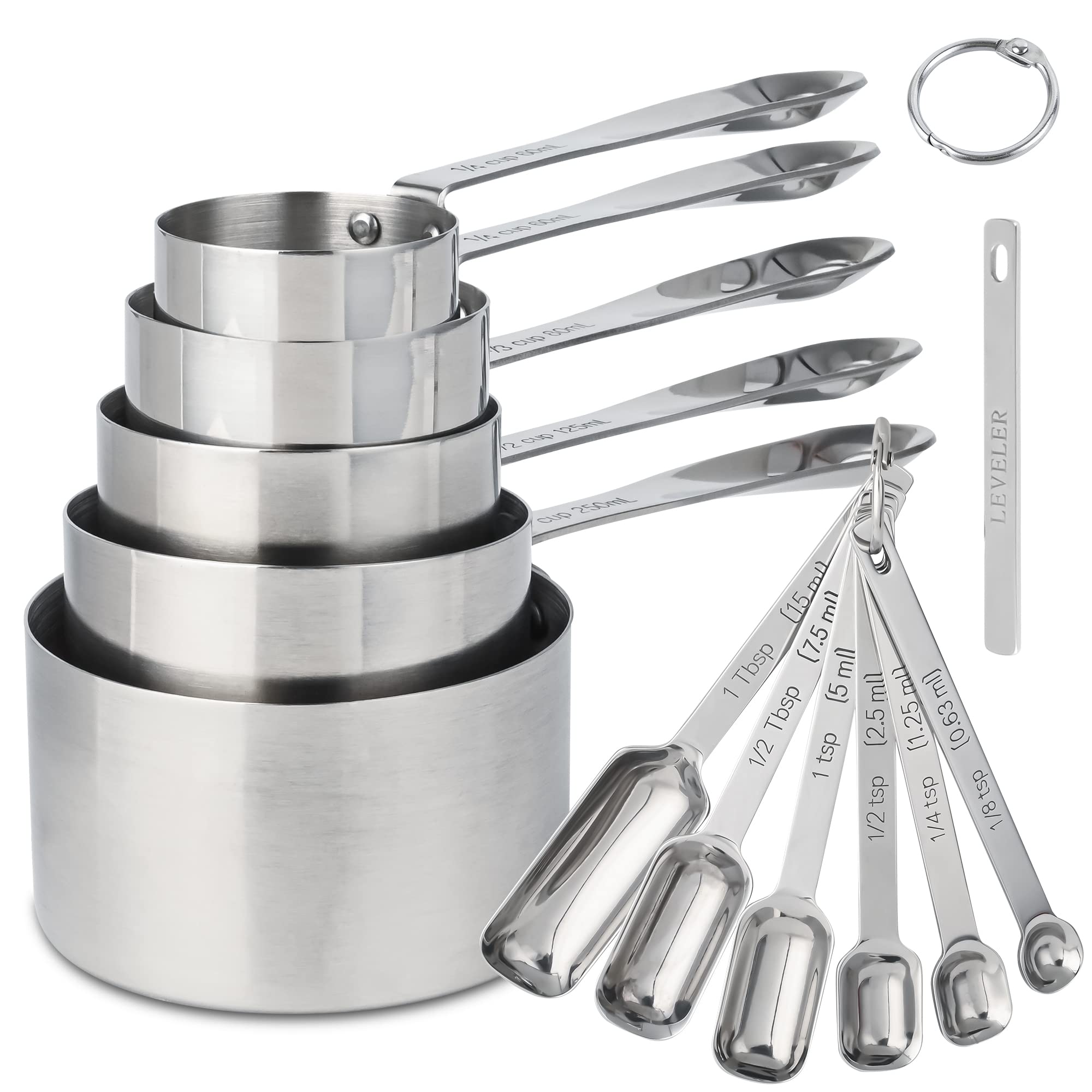 Nstezrne Measuring Cups And Spoons Set, 18/8 Stainless Steel Measuring Cups And Spoons Set Of 12, Metal Measuring Cups Set, 5 Dr