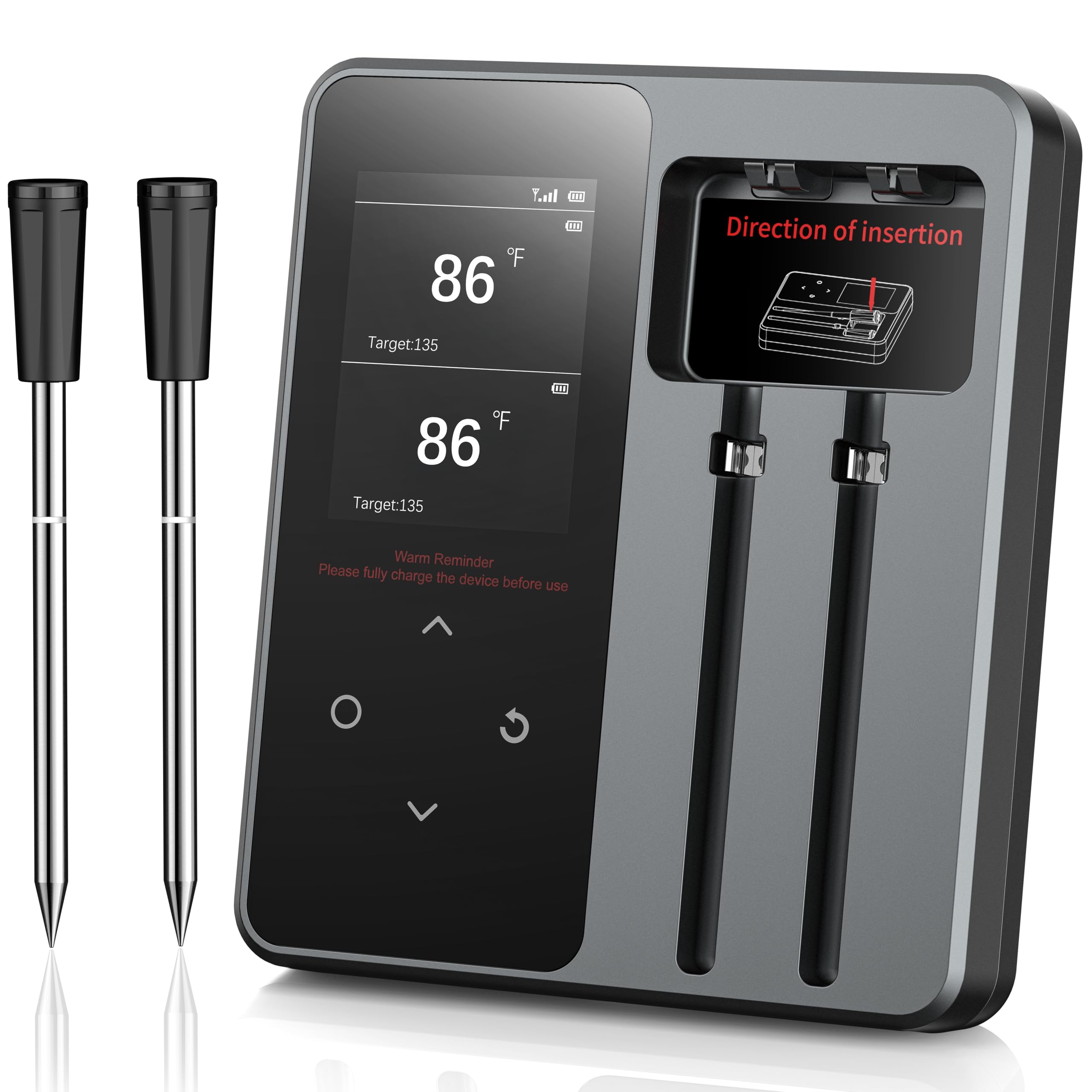 Wireless Meat Thermometer with App Control, 600FT Bluetooth Range, Dual Probes & 6 Sensors, 0.5S Instant Read, LCD Display, IP67