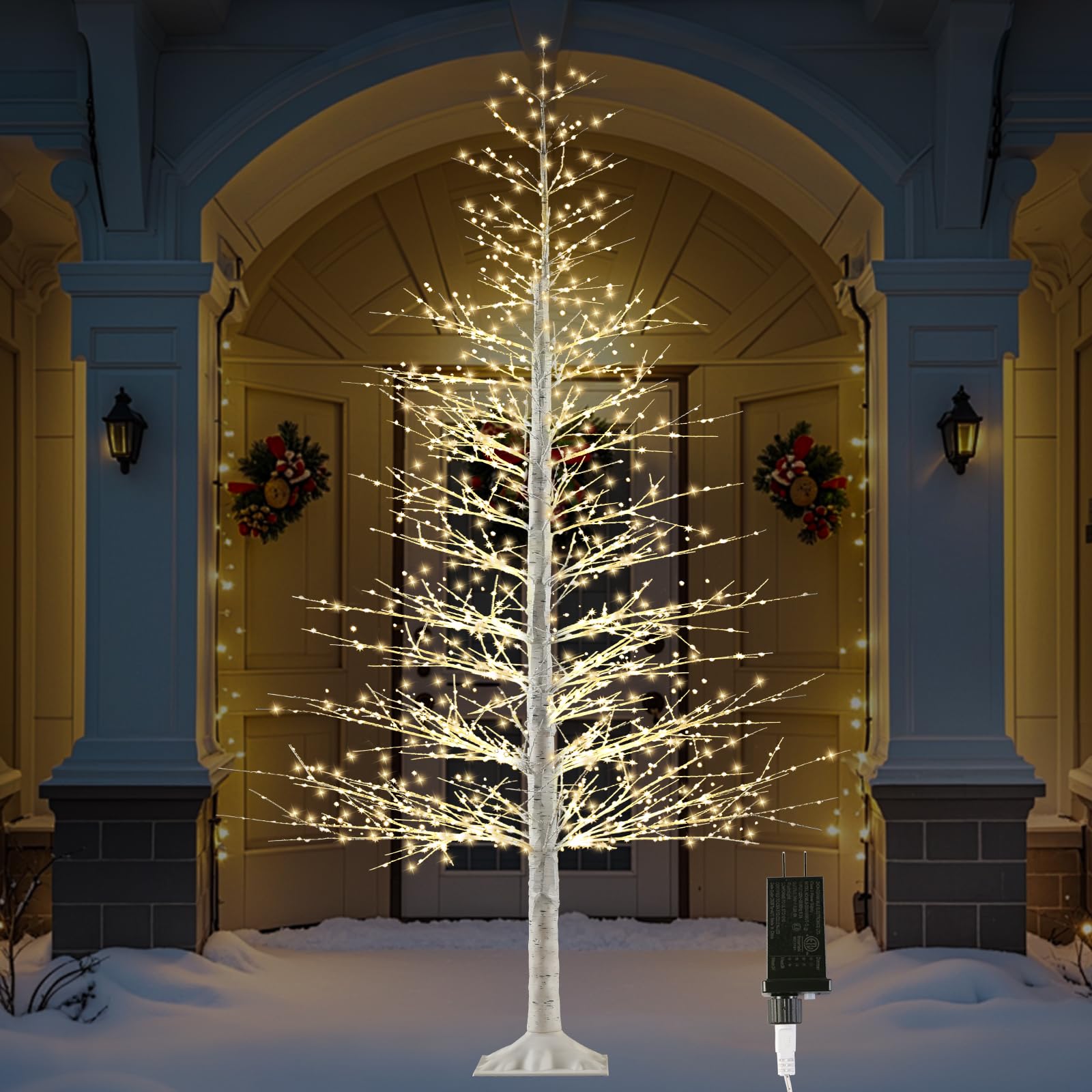 7FT Lighted Birch Tree with 1500 Warm White LEDs, Prelit Christmas Tree with Twinkle Lights, Outdoor Indoor LED Birch Tree with