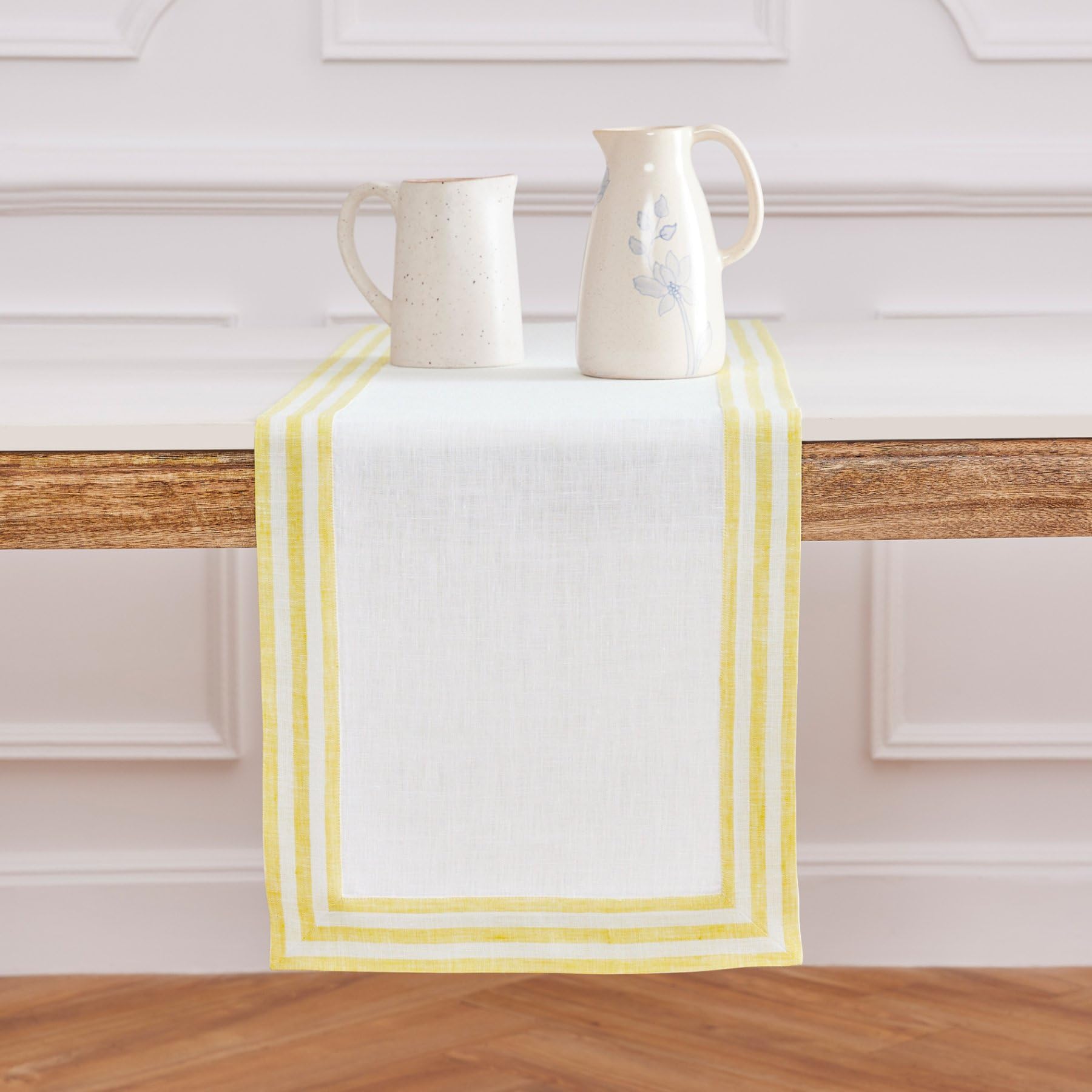 Solino Home Linen Table Runner 72 Inches Long - Mila, 100% Pure Linen Primrose Yellow Table Runner 14 X 72 Inch Ideal For Weddin