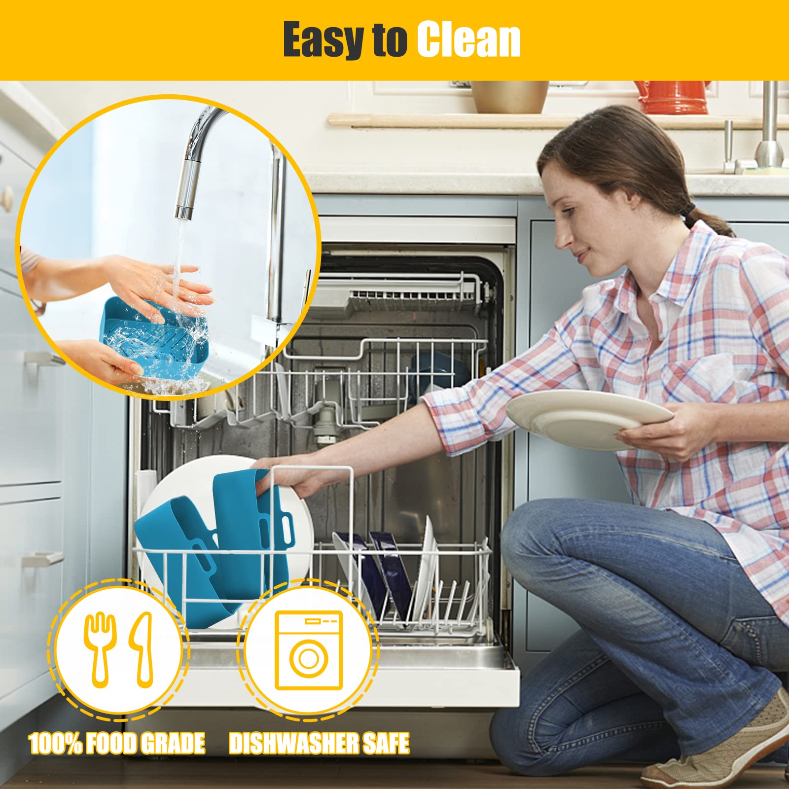 2Pcs Air Fryer Silicone Liners Rectangular For Ninja Foodi Dual Dz201/Sl201 8Qt/Dz090 6Qt,Mmh Reusable Airfryer Pot Replacement