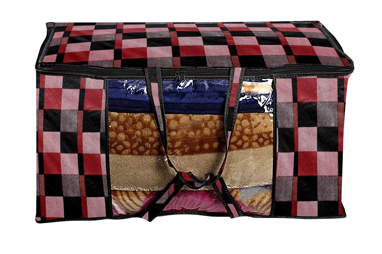 The Furnishing Tree Waterproof Blanket Bag/Storage Bag/Quilt Bag Small Size Set Of 1 Chekered Pattern Red