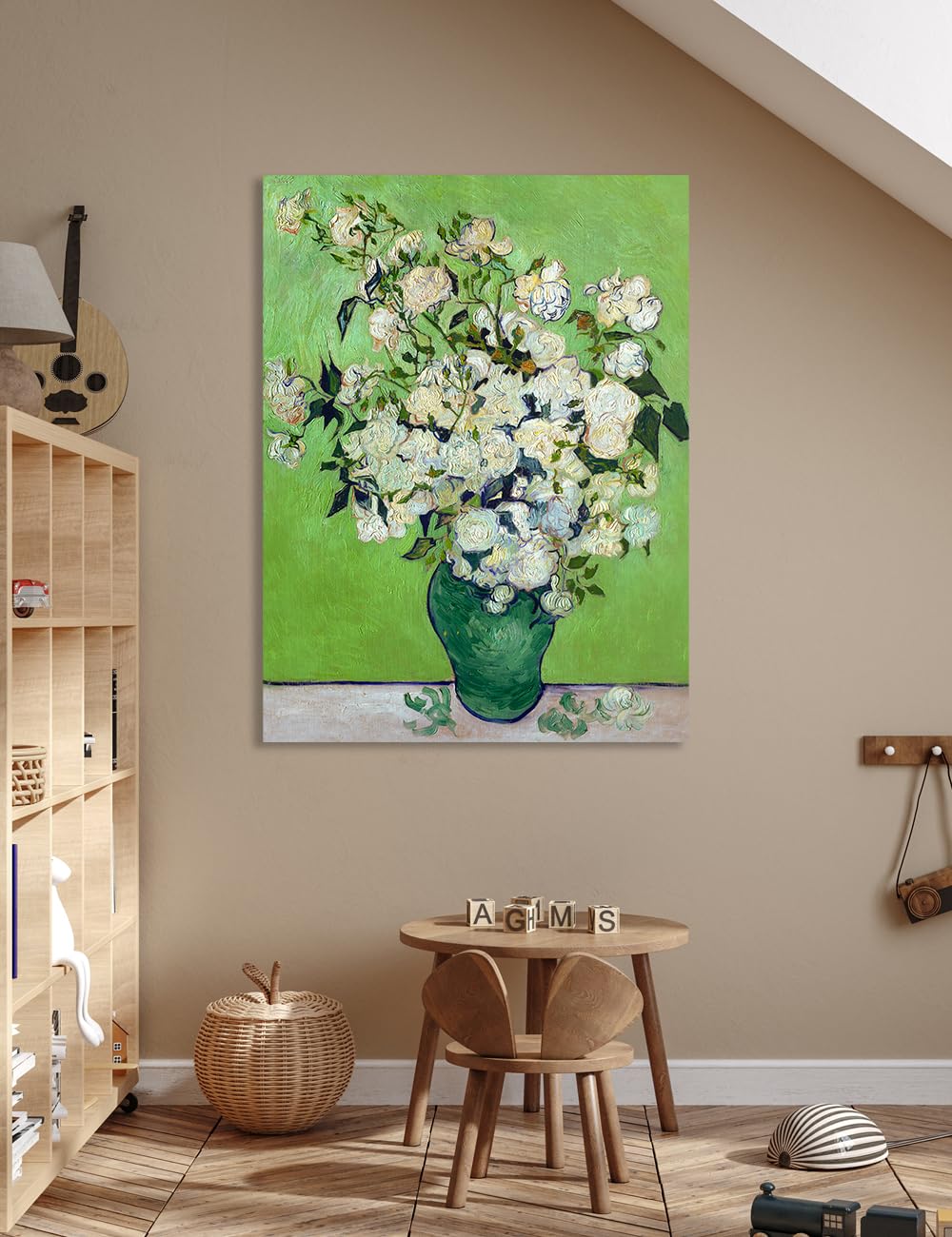 Decorarts - Pink Roses In A Vase By Vincent Van Gogh. Oil Painting Reproduction. Oversize Giclee Print On Canvas. Ready To Hang