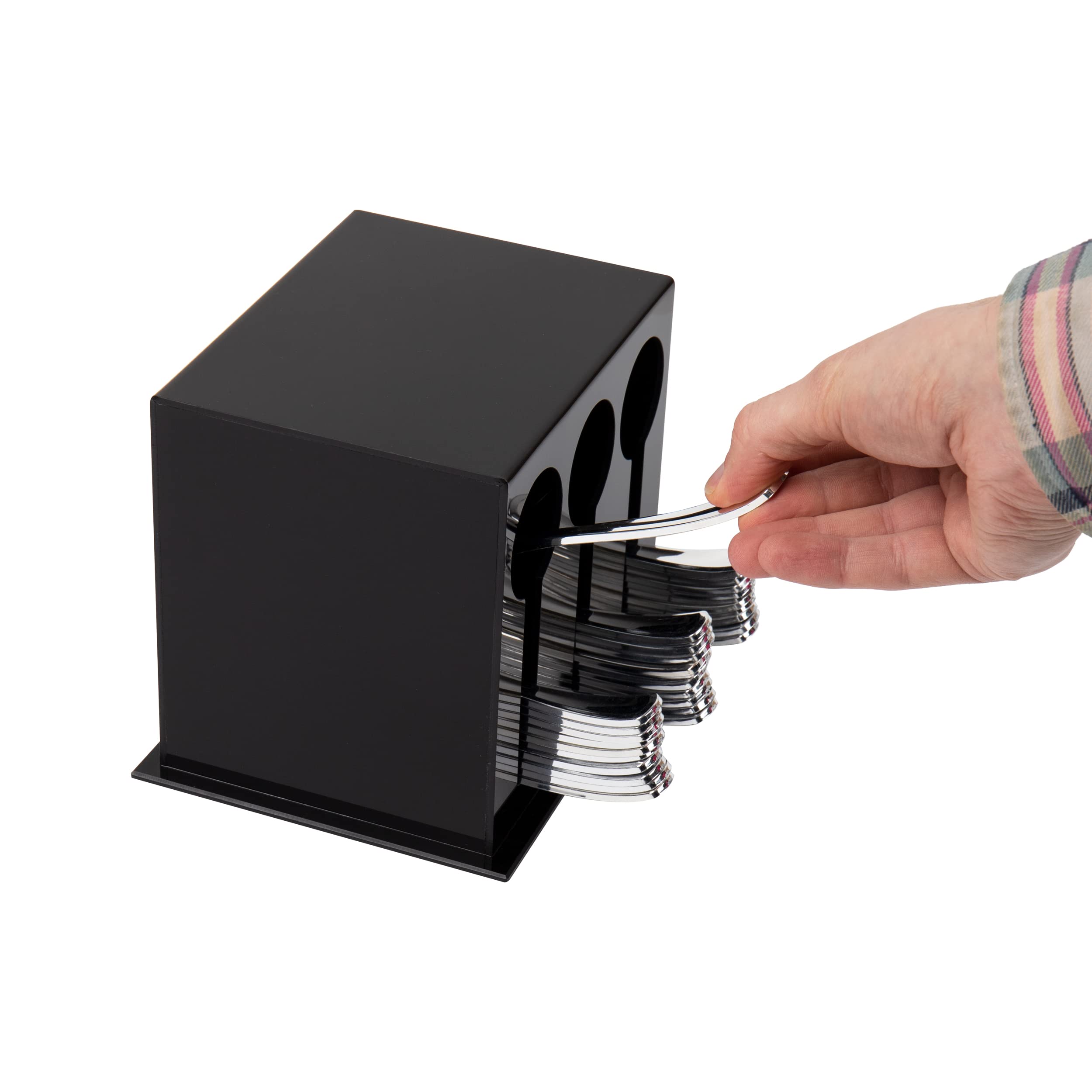 Mind Reader Utensil Dispenser, Silverware Organizer, Plastic Fork And Spoon Dispenser, Kitchen, 7'' L X 5.75'' W X 6'' H, Black
