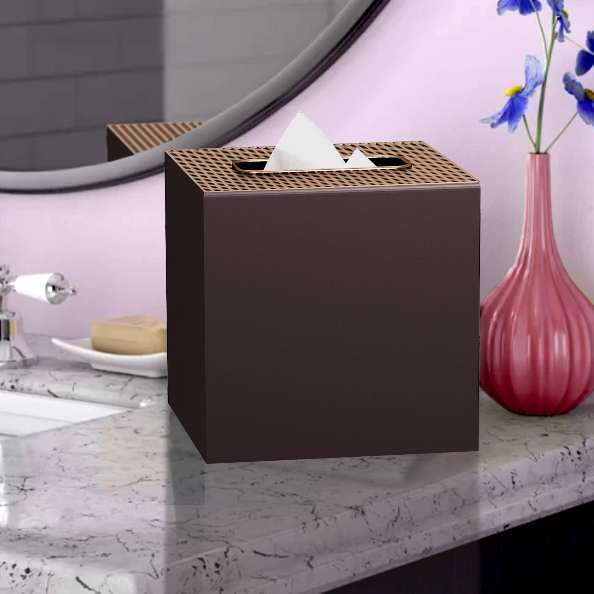 Nu Steel Selma Orb Boutique Tissue Box Cover Set Stainless Steel Square Facial Tissue Box Holder For Bathroom Vanity Countertops