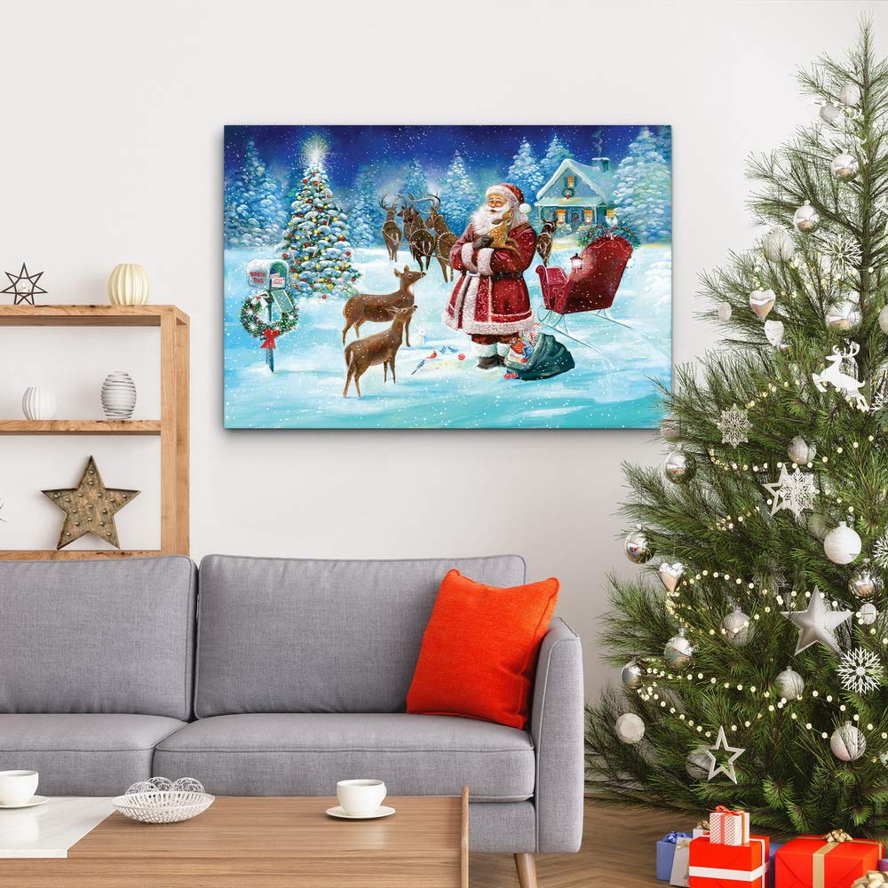 Renditions Gallery Canvas Festival Wall Art Modern Paintings & Prints Decorations Loving Christmas Santa Arrival Glam Snowy Wall