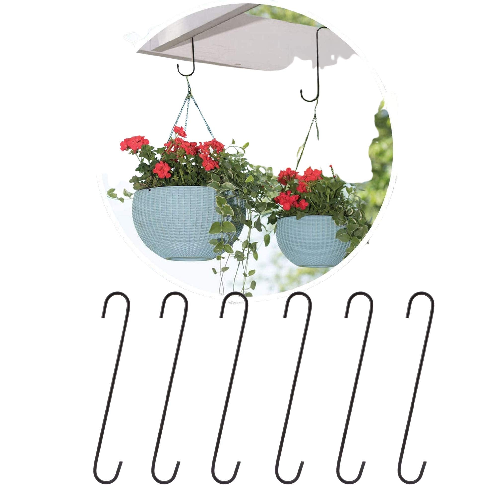 Leafy Tales 10Inch Heavy Duty Metal S Hooks (Pack Of 6)  Large Black SShaped Hanging Hooks For Plant Baskets, Bird Feeders, P