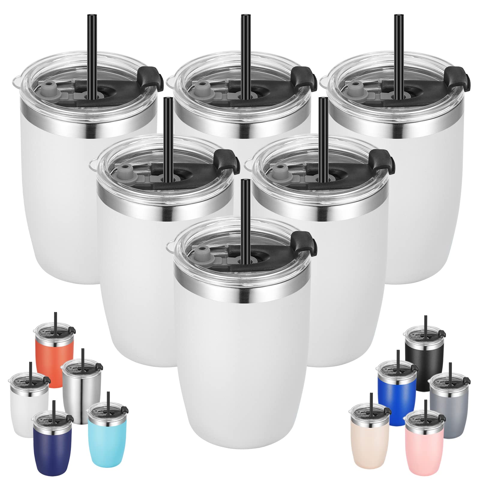 VEGOND Stainless Steel 12 oz Tumblers bulk Vacuum Insulated Double Wall Travel Tumbler with Lid and Straw Reusable Tumbler,White