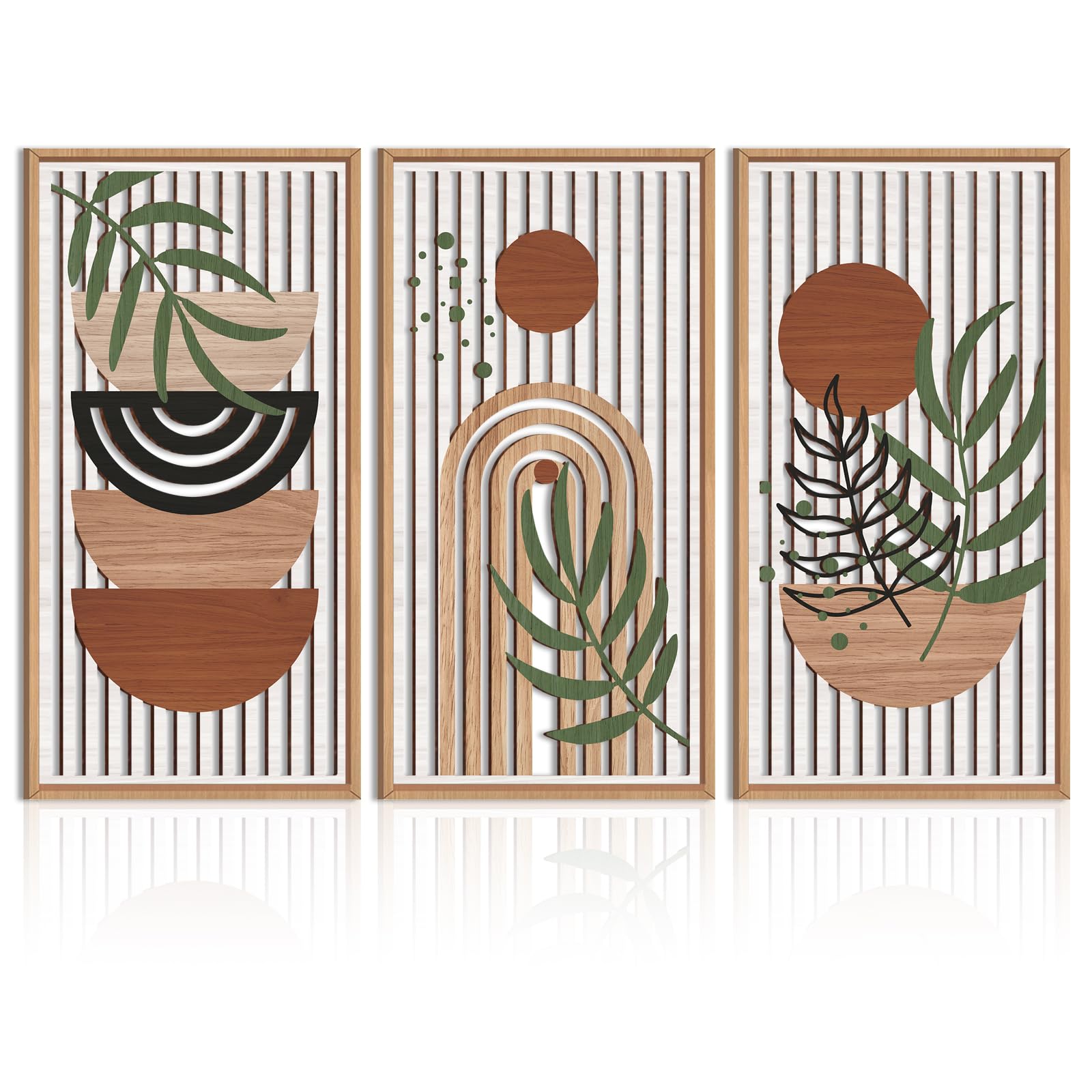 IARTTOP Large Mid century Modern Wall Art Framed Boho Wood Wall Art Mid Century Modern Wood Wall Art Boho Wall Decor For Bedroom