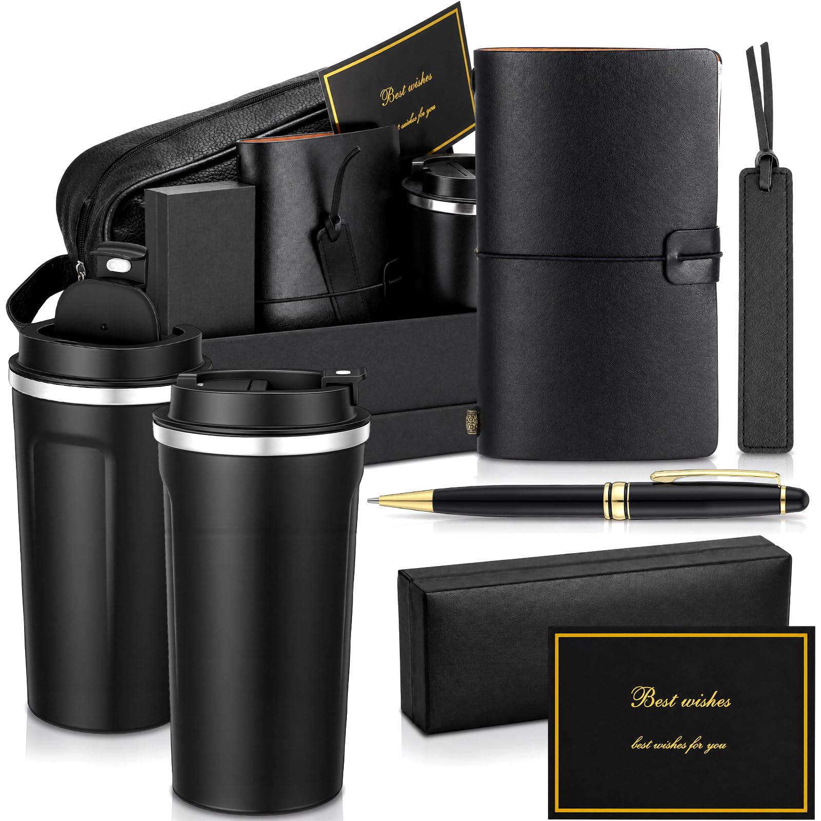 Acellegic 7 Pcs Gift Set for Men 17oz Tumbler Notebook Bag Pen,Black