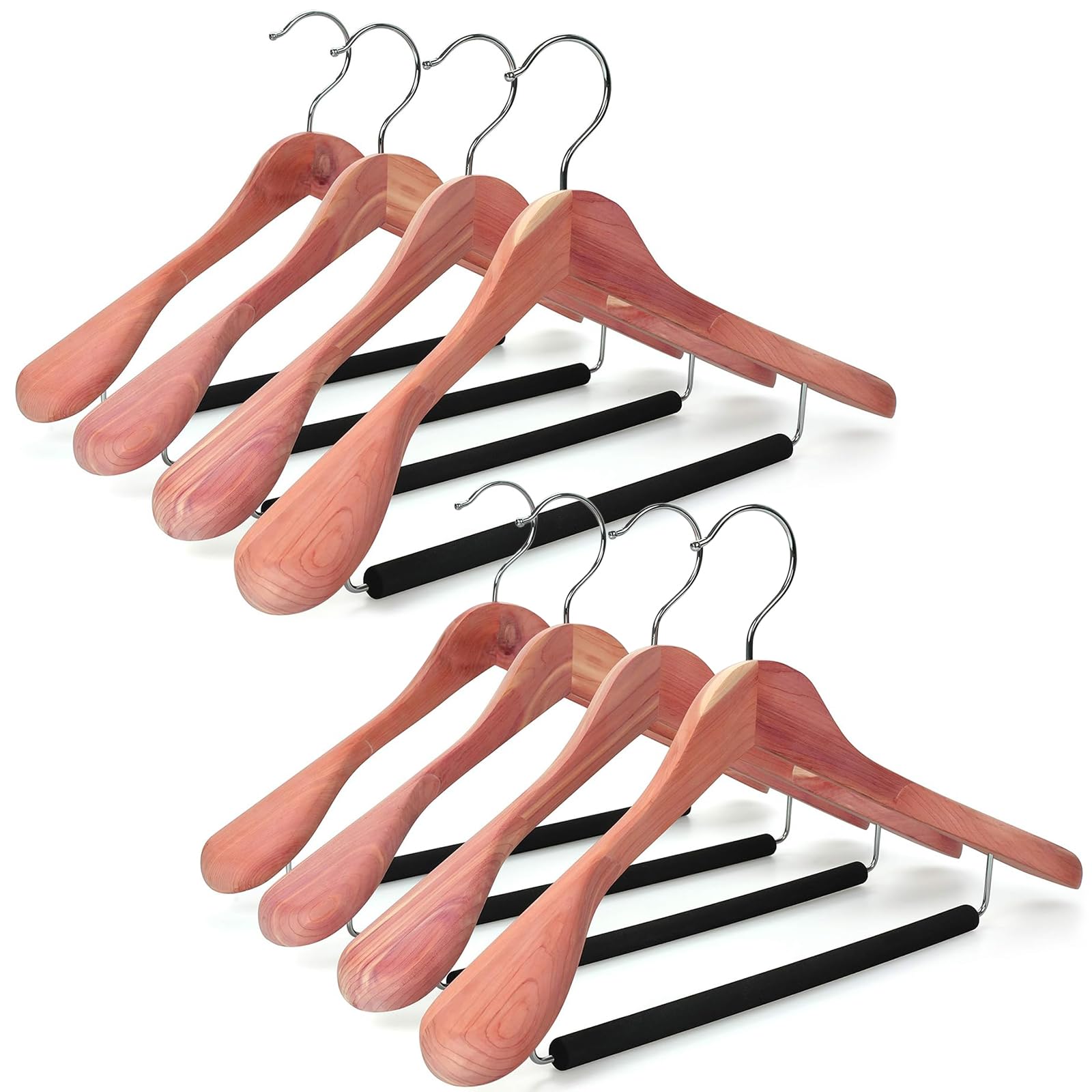 Topia Hanger American Red Cedar Wide Shoulder Wooden Hangers 8 Pack, Luxury Wood Suit Coat Hangers With Black Padded Pant Bar-36