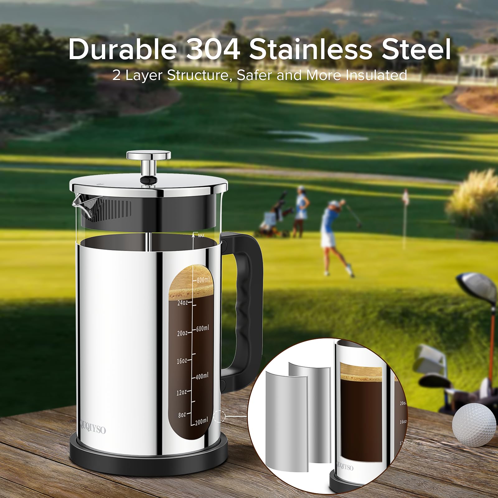 French Press Coffee Maker, 304 Stainless Steel Cold Brew Coffee Maker With 4 Filter, Heat Resistant Borosilicate Glass, Easy To