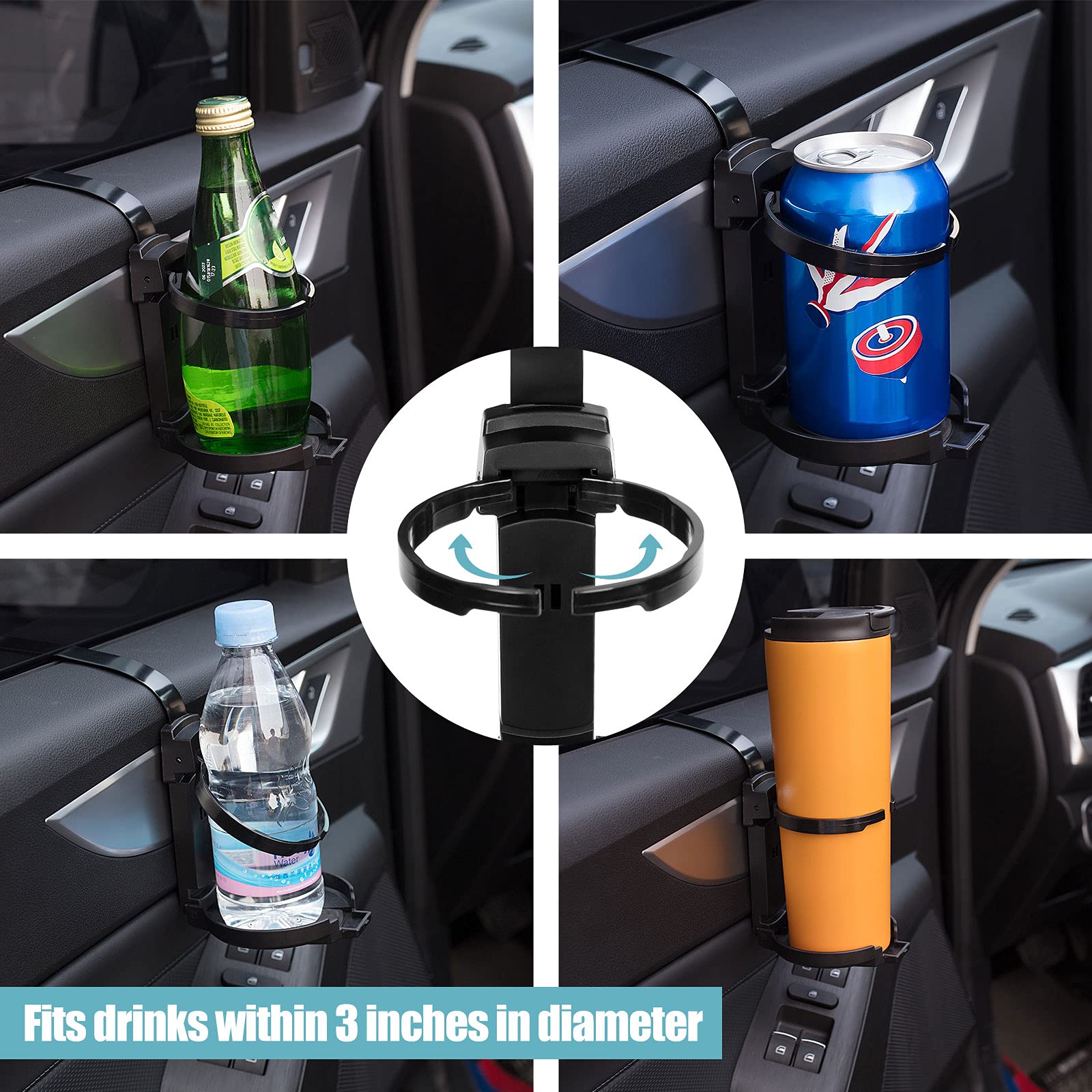 Littlemole 2Pcs Car Cup Holder, Adjustable Folding Drink Holders For Soda Cans, Water Bottles, Coffee Cup