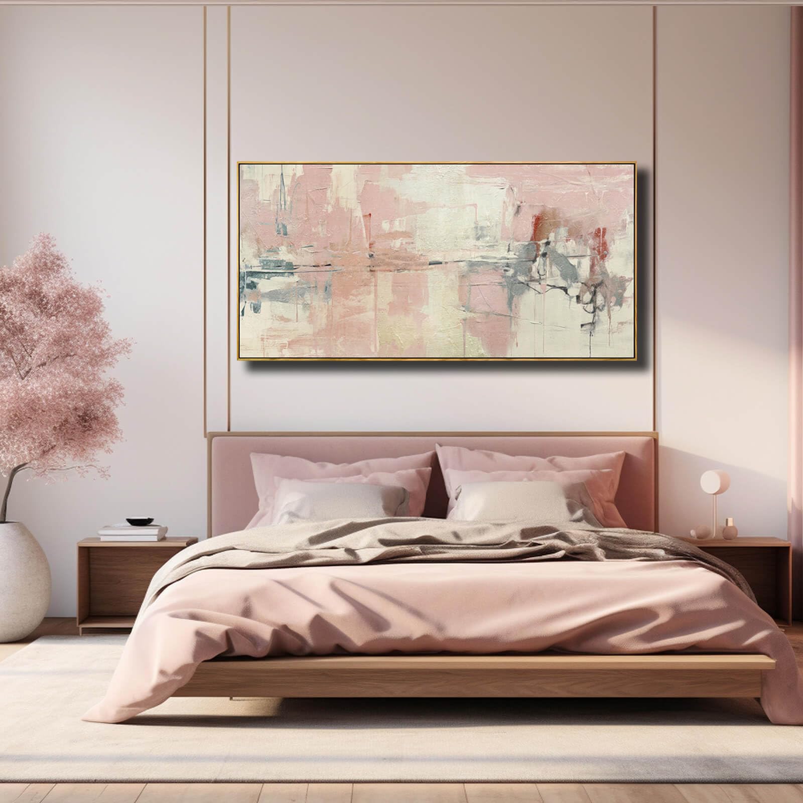 Pink Bedroom Canvas Wall Art Abstract Pink Wall Decor Pictures Artwork Framed Art Beige Wall Decorations Photo Pictures For Livi