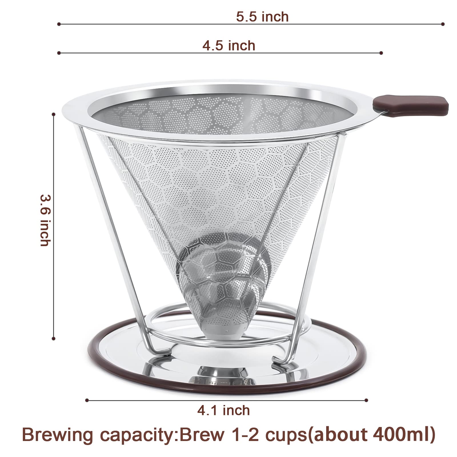 Pour Over Coffee Dripper, Misetto Stainless Steel Filter,Easy To Clean Paperless Pour Over Coffee Maker,Reusable Filter,Cone Dri