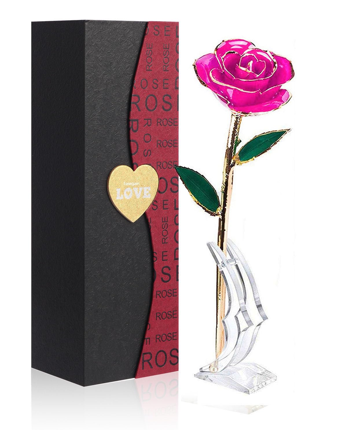 24K Gold Plated Purple Rose,Forever Preserved Artificial Rose Flowers, Eternal Long Stem Purple Rose Flowers with Transparent St