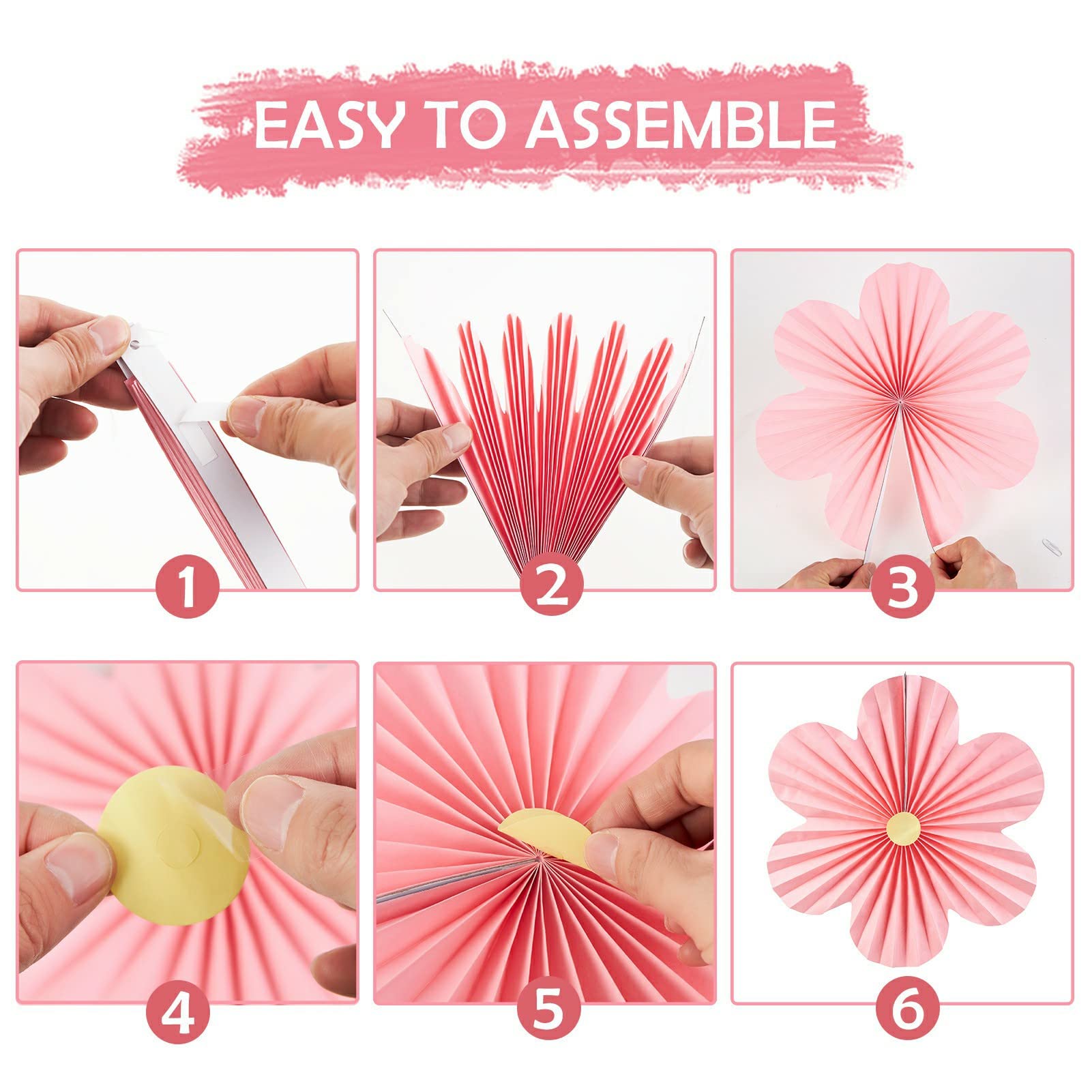 SUNBEAUTY Flower Party Decorations Honeycomb Paper Balls Paper Floral Backdrop Decor Paper Fans Decoration Hanging Paper Fans Pink Flower Wall Decor Set of 9
