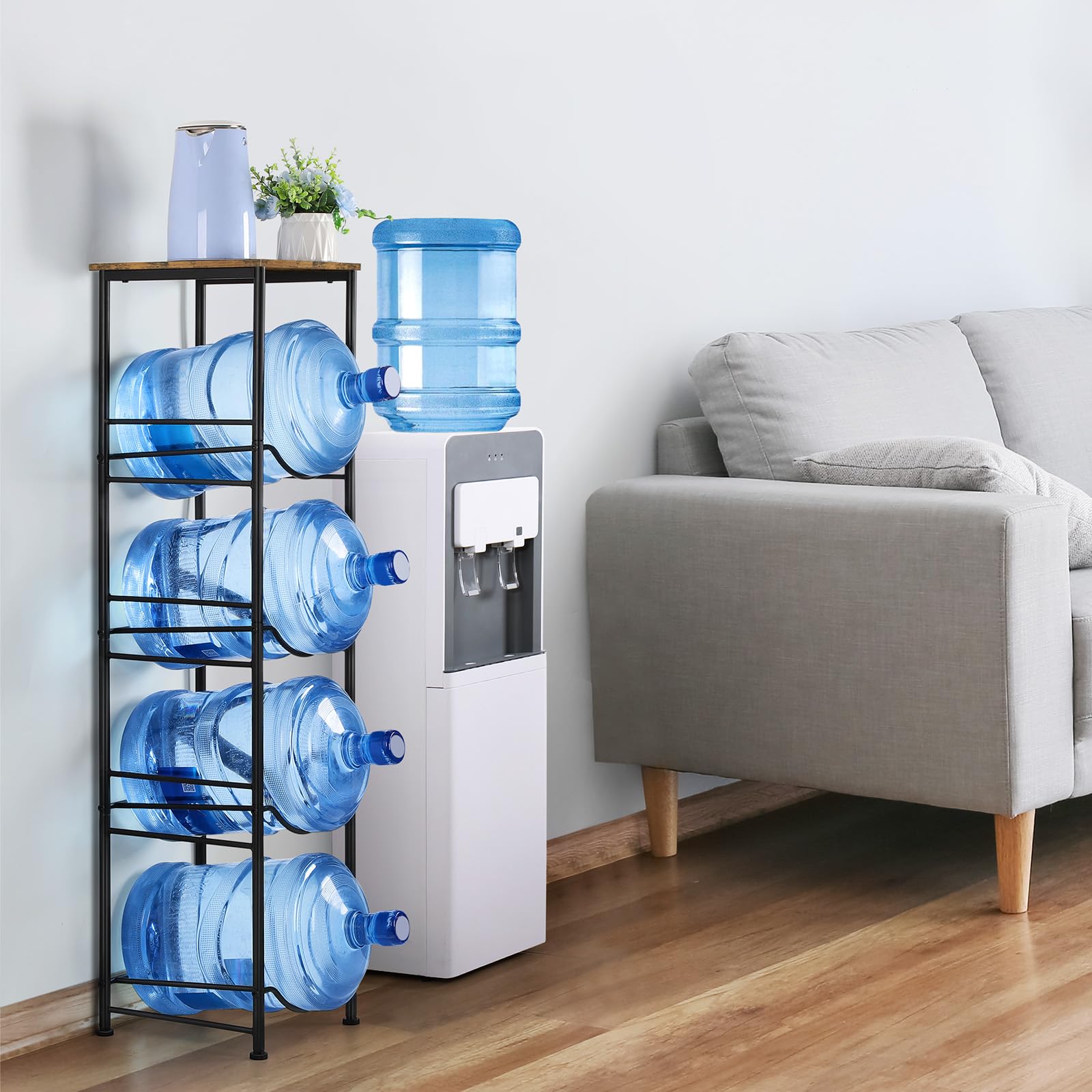 Eteli 5 Gallon Water Bottle Holder Organizer 4 Tier Water Cooler Jug Rack With Storage Shelves Water Bottle Dispenser Stand For