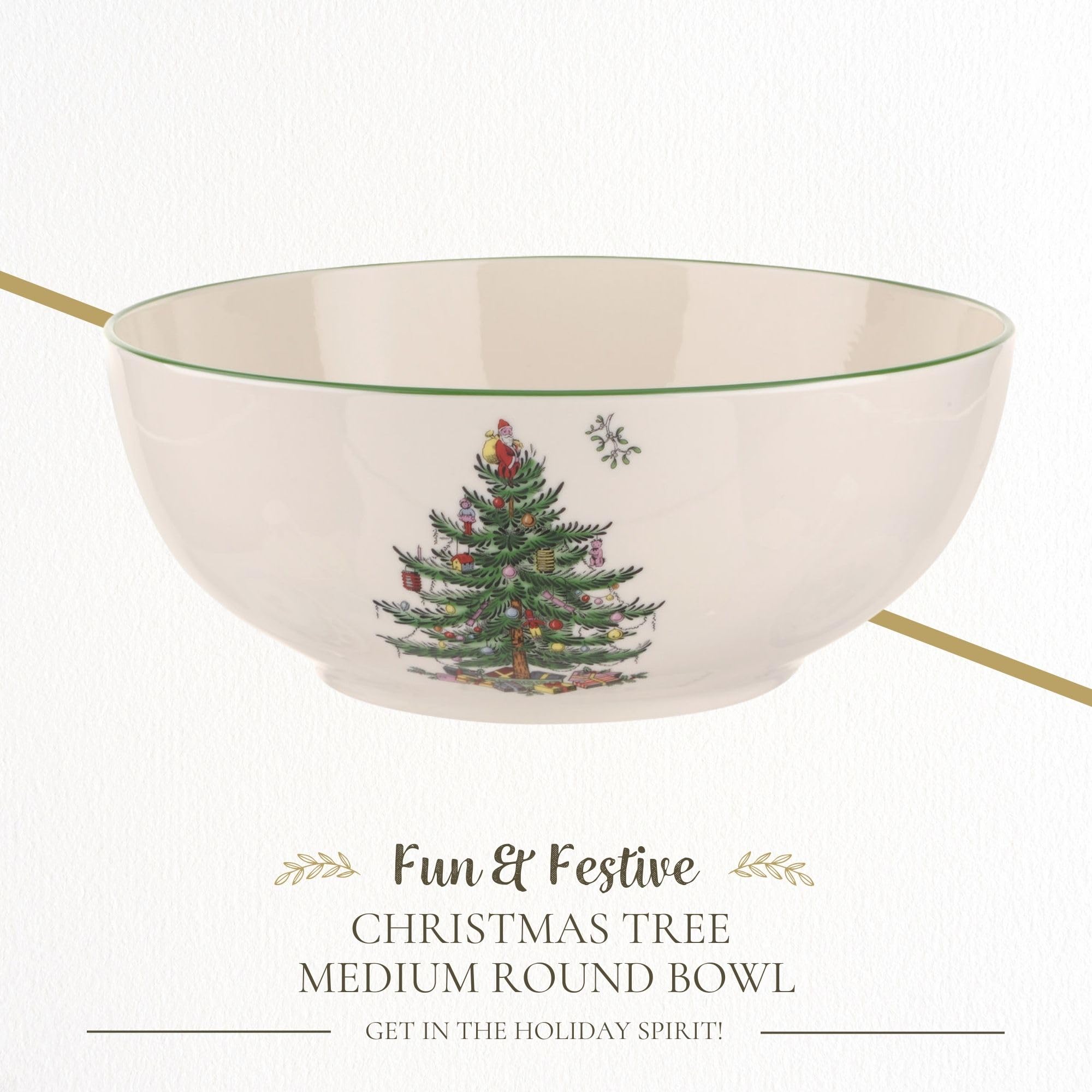 Spode Christmas Tree 8-Inch Serving Bowl - Porcelain, Multicolor, Stackable, Dishwasher & Microwave Safe, Model 1612310