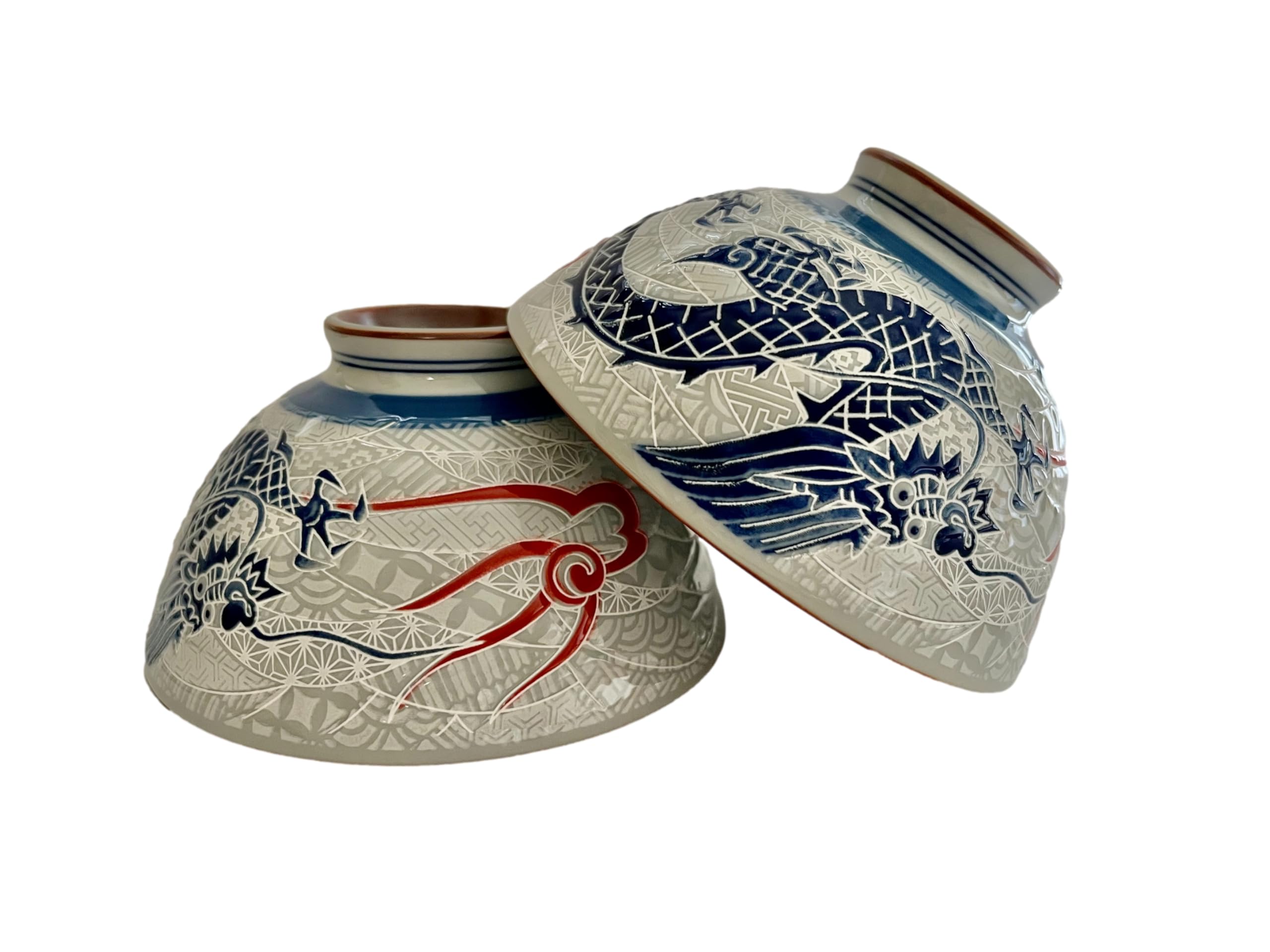 Japanese Mino Ware Ceramic Rice Bowl Set, Dragon, 4.84 Inches Diameter x H2.56 Inches, 13.3 Fluid Ounces Set of 2 from Japan (Na