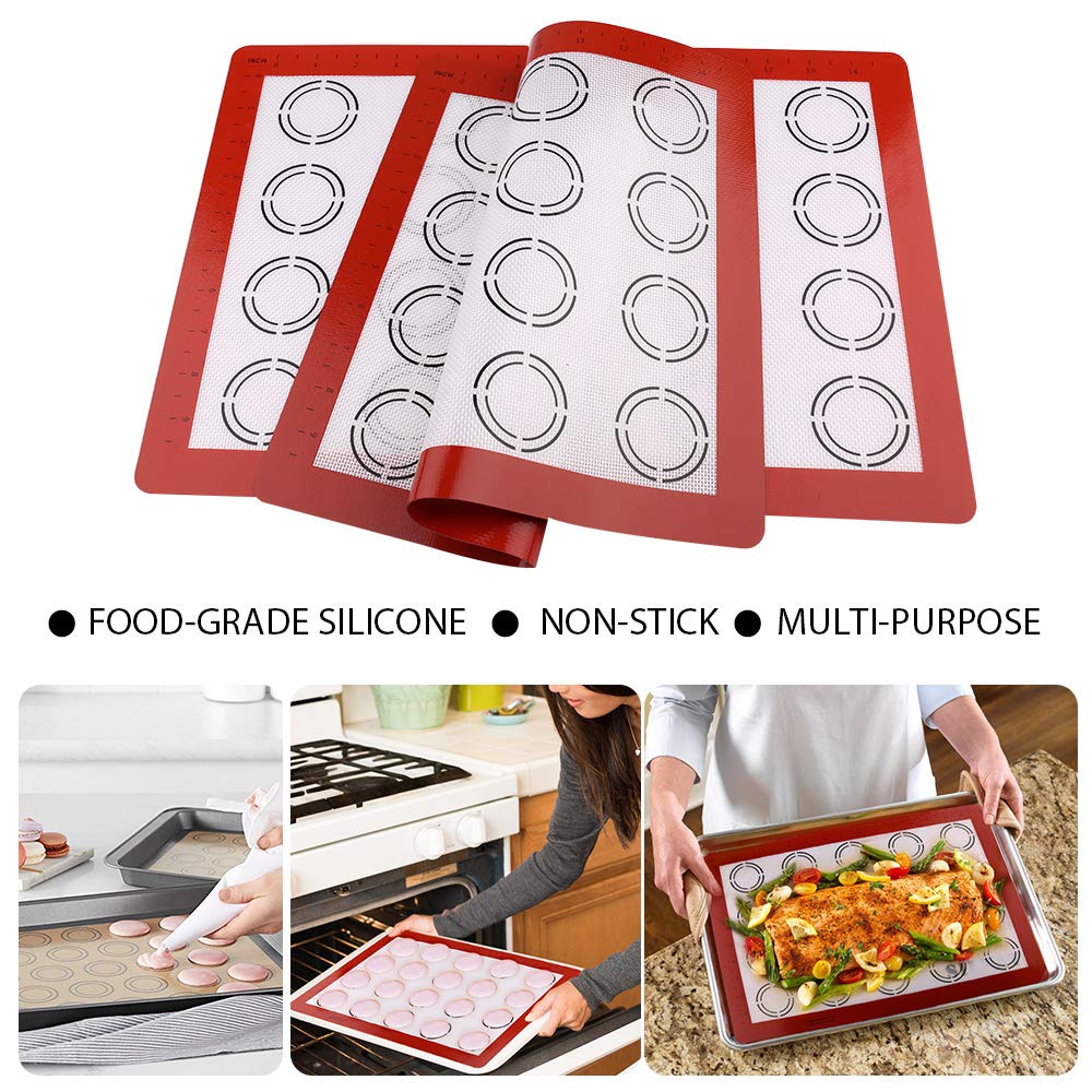 Lotfancy Silicone Baking Mat, 2 Pack Non Stick Macaron Baking Liner For Cookies, Rolling Dough, Bread And Pastry, Reusable Bakin