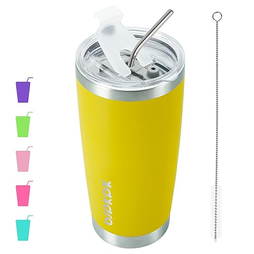 Bjpkpk 20 Oz Insulated Tumbler With Lid And Straw Stainless Steel Coffee Mug Tumbler Cups,Yellow