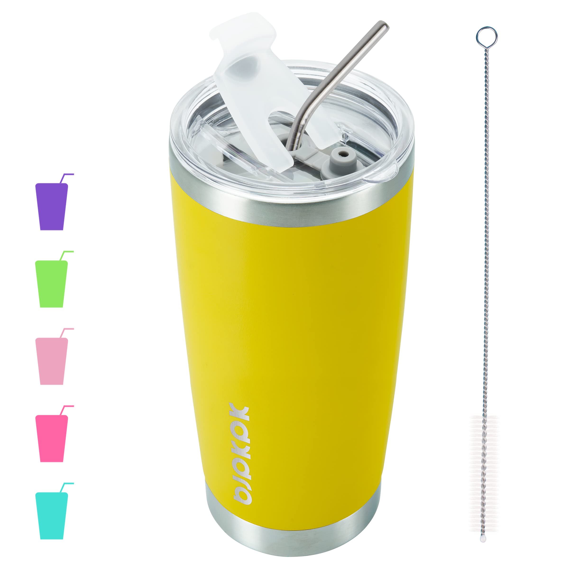 Bjpkpk 20 Oz Insulated Tumbler With Lid And Straw Stainless Steel Coffee Mug Tumbler Cups,Yellow