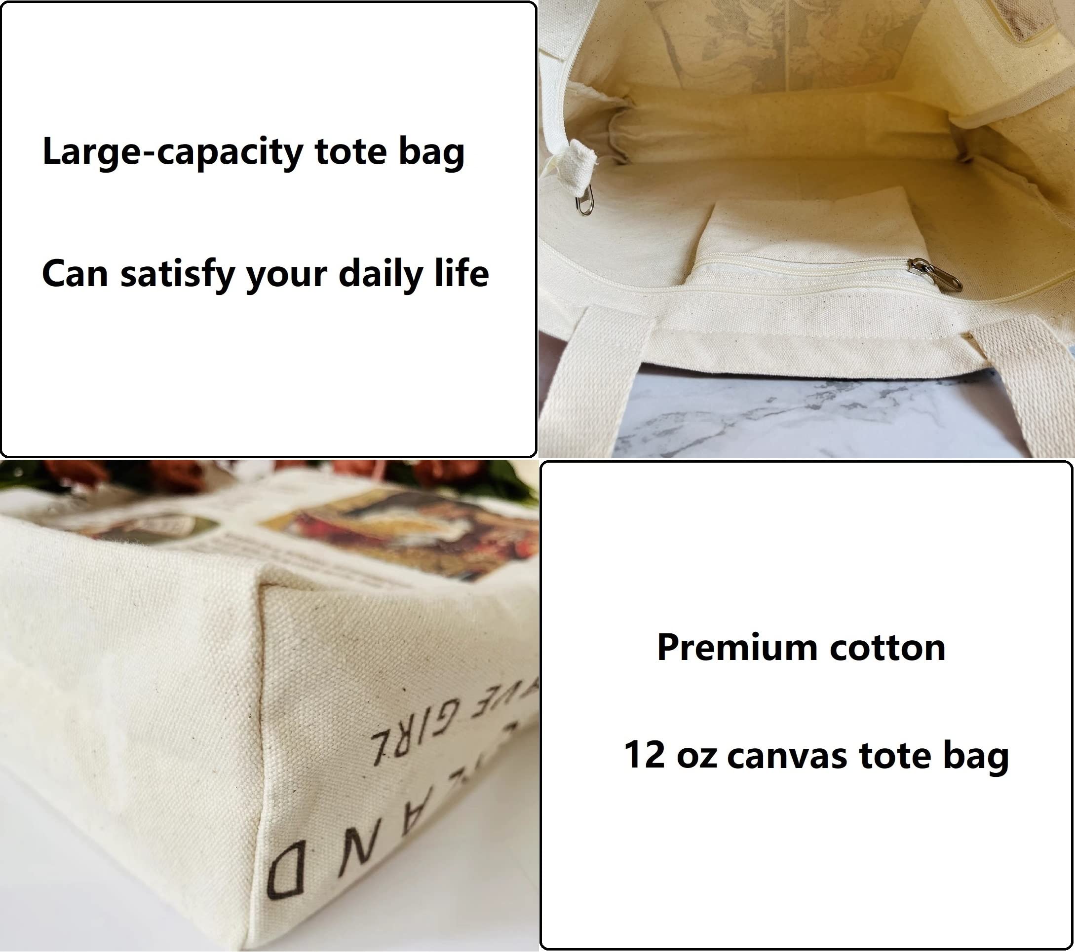 Haohakka Tote Bag Aesthetic, Canvas Graphic Trendy Cute Tote Bags With Zipper Pockets (Alice In Wonderland)