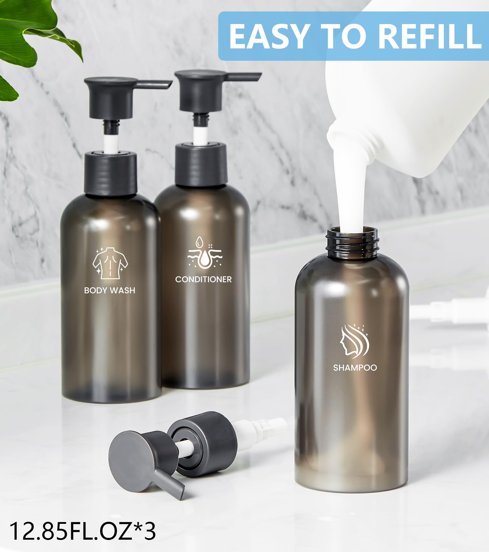 INCEPRIPARI Shower Dispenser - 3 Chamber Wall Mounted Shampoo and Conditioner, Black, No Drill, Plastic, Model IH3-P380