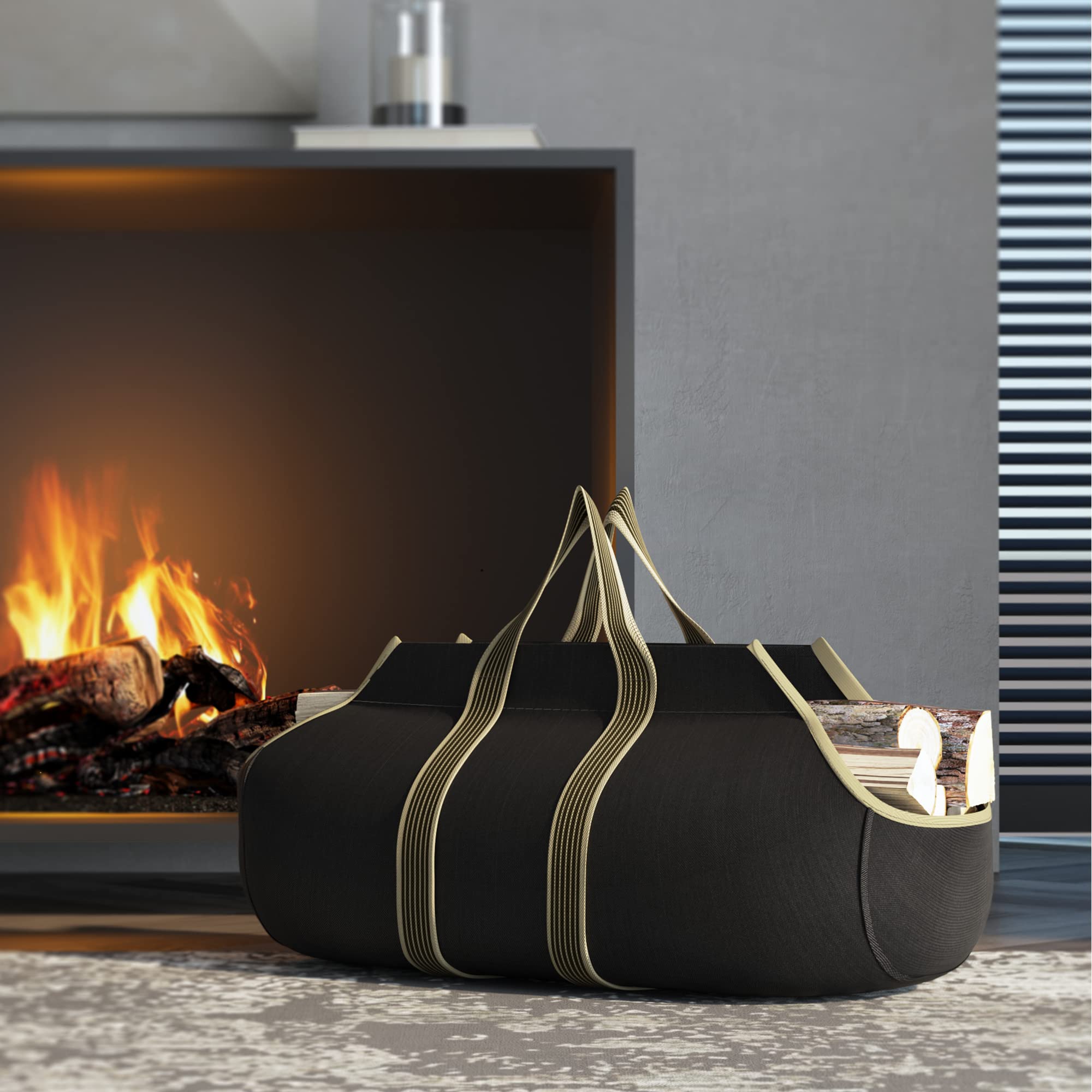 Fire Beauty Large Canvas Log Tote Bag Firewood Log Carrier