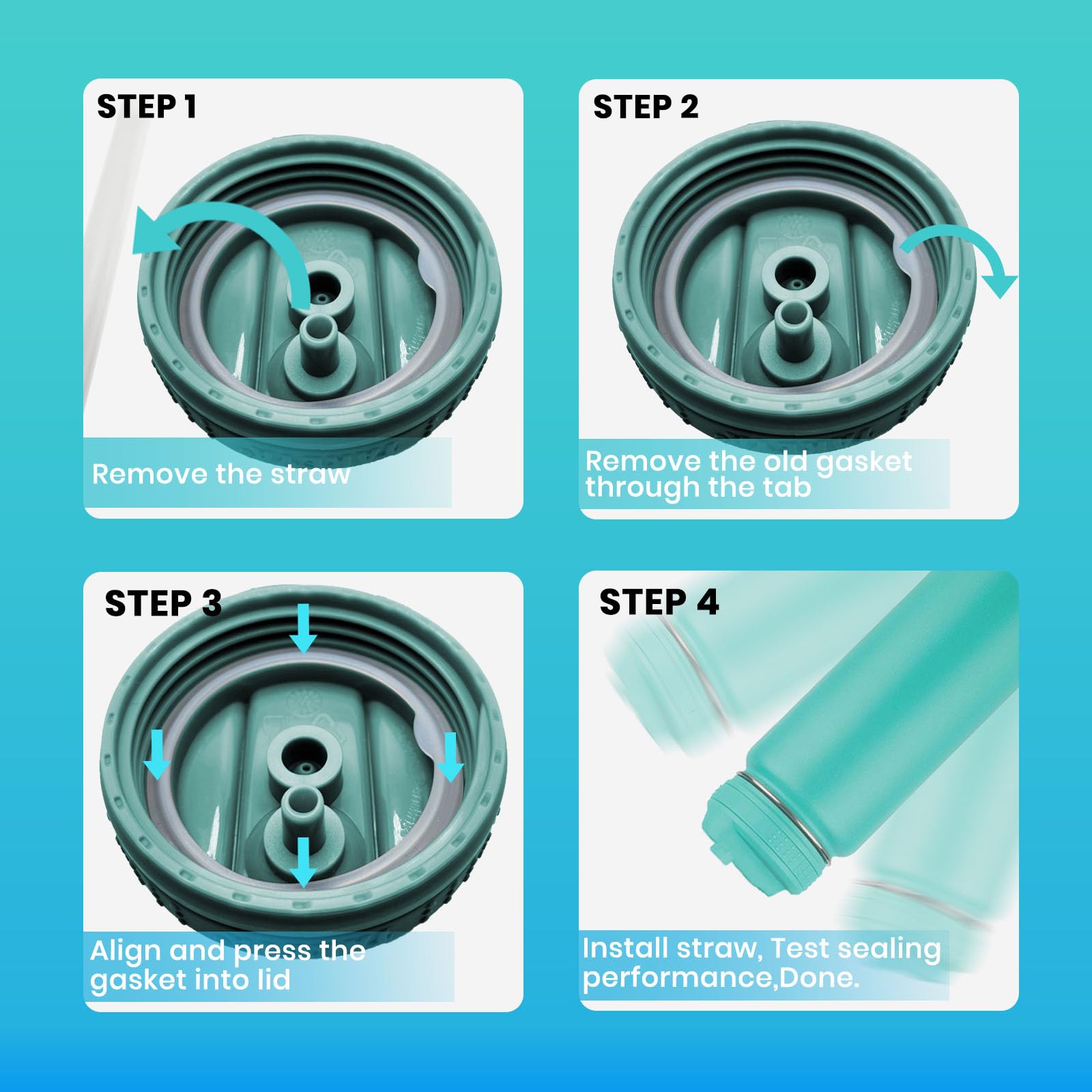 Bosorio 4 Pack Gaskets Compatible With Takeya Actives Straw Lid Water Bottle 14Oz 16Oz 18Oz 22Oz 24Oz 32Oz 40Oz, Replacement Rub
