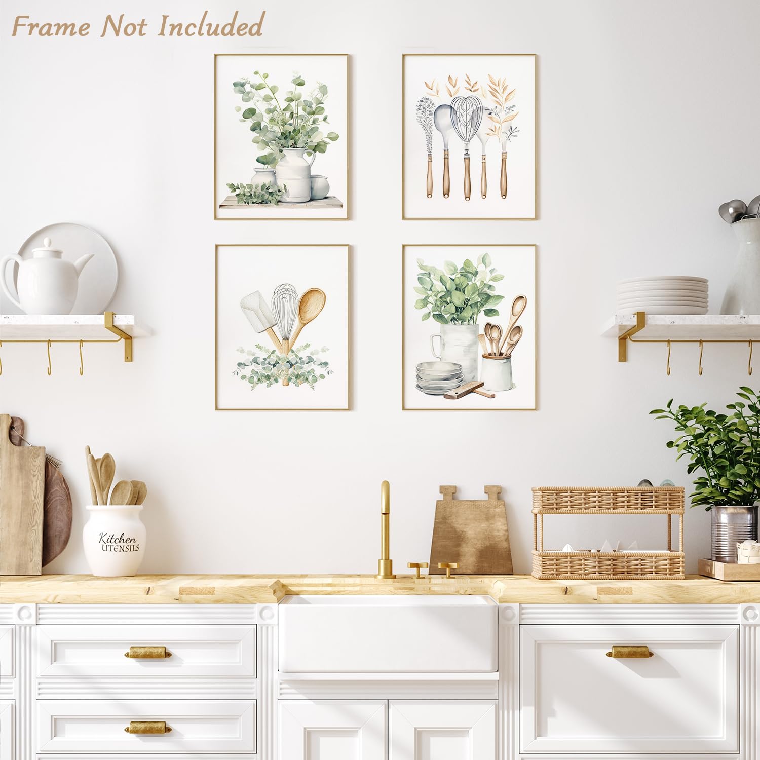 Dazzlewall 4 Pcs Botanical Kitchen Wall Art Poster Sage Green Eucalyptus Leaves Prints, Boho Plant Wall Poster For Kitchen Dinin