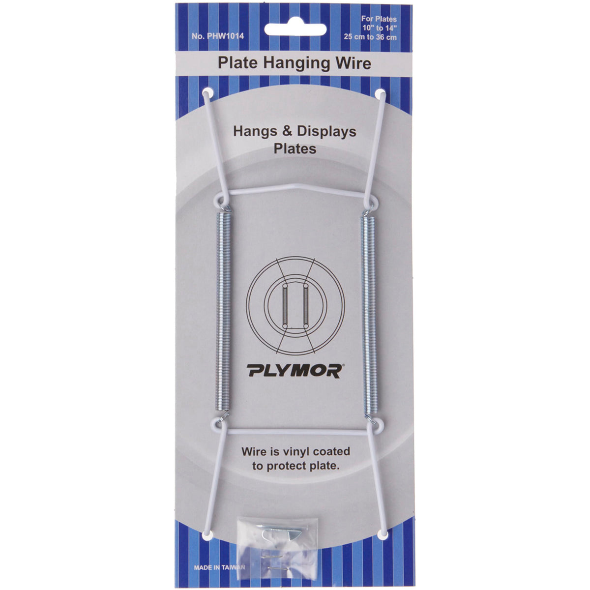 Plymor White Vinyl Finish Wall Mountable Plate Hanger, 8'' H X 3'' W X 0.5'' D (For Plates 10'' - 14''), Pack Of 2