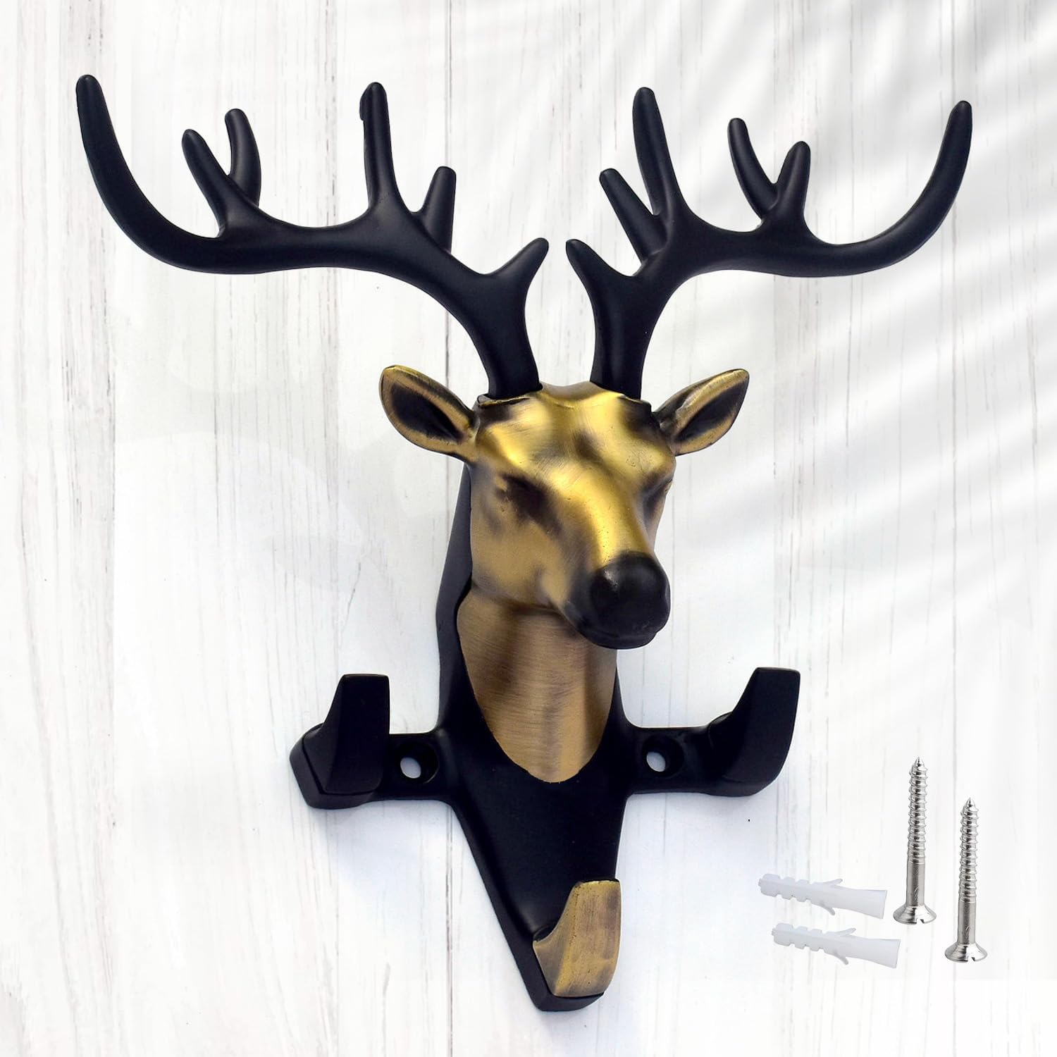 Indeed Deer Key Holder, Wall Mount Cloth Hanger & Metal Key Stand with 3 Hook | Home Decor Gift (Brass Antique)