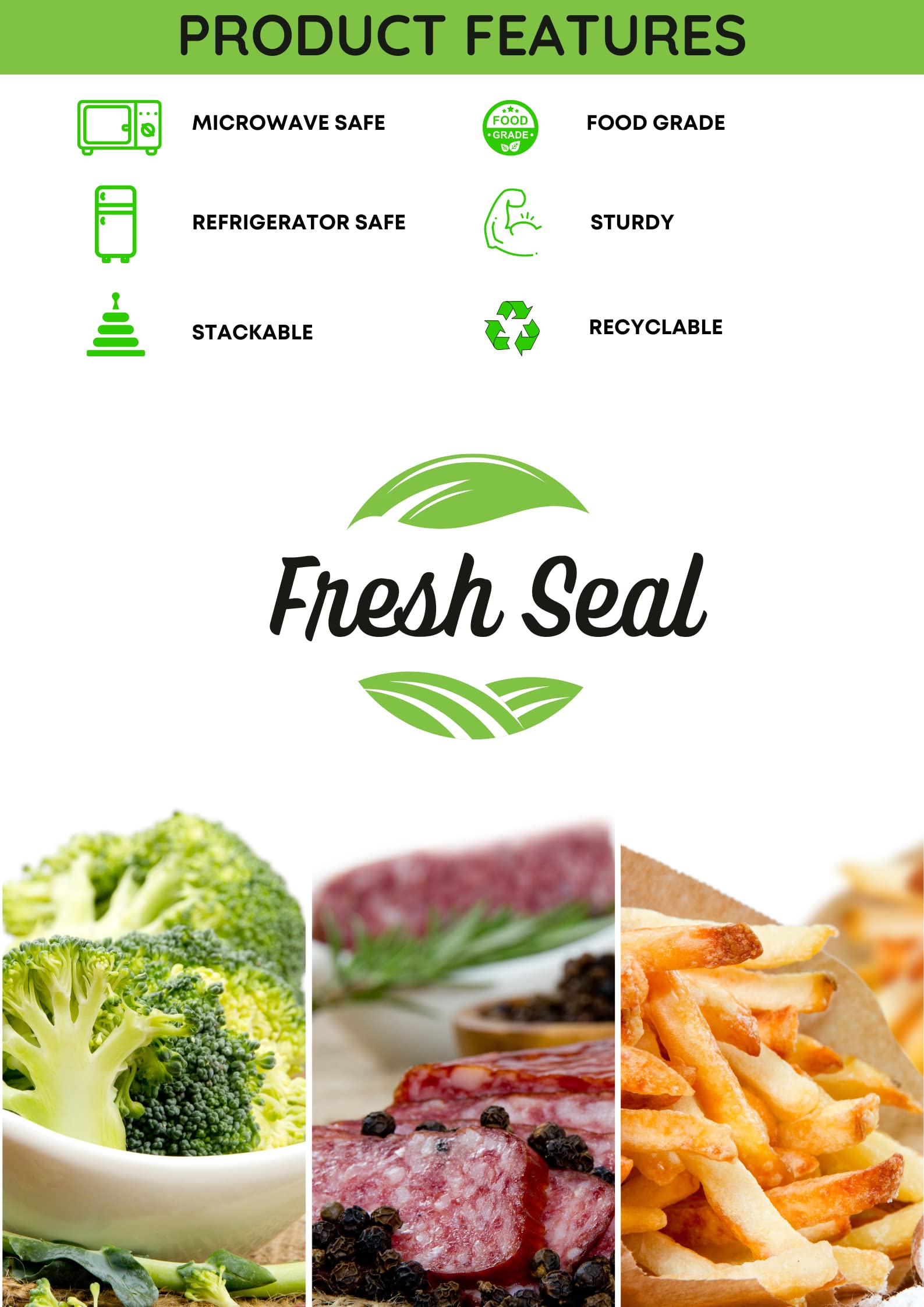 Fresh Seal Reusable Rectangle Plastic Food Storage Containers With Lids- Fridge, Microwave Safe- Ideal For Food Delivery, Kitche