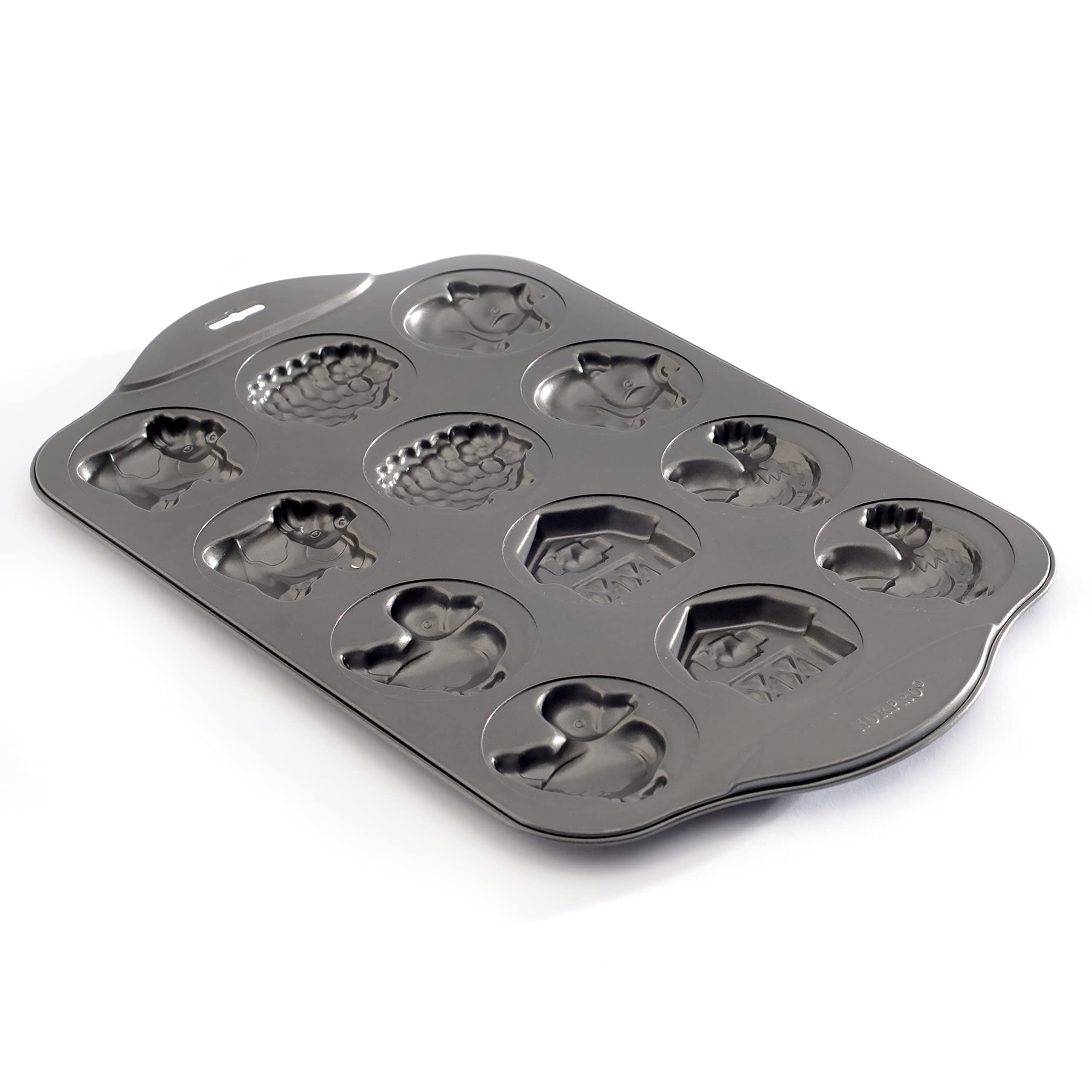 Norpro 3967 12 Cup Nonstick Farm Cookie Pan, 17 X 11 X .5In/43 X 28 X 1.25Cm, Black