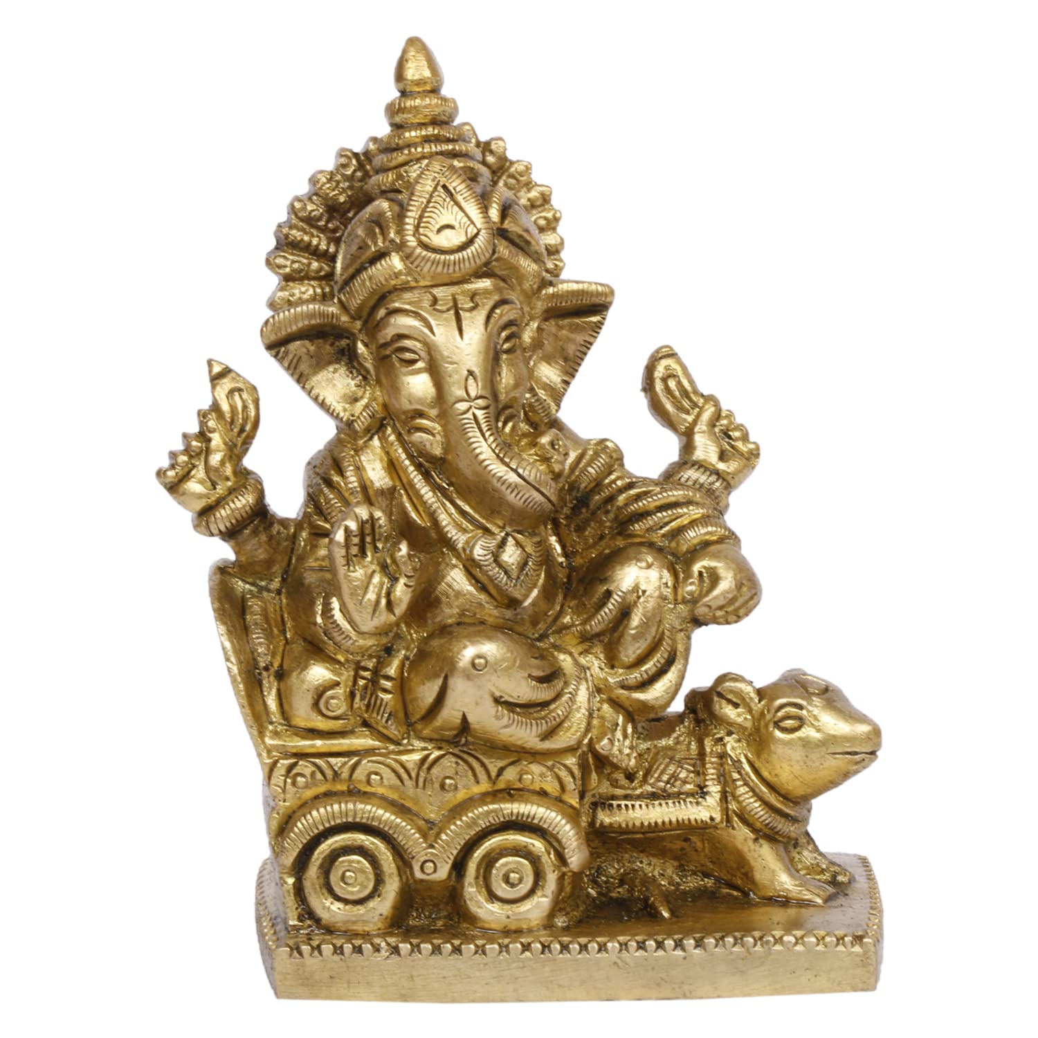 Kartique Brass Ganesh Riding On Mushak Cart Ganesha Bhagwan Statue Ganpati Idol Murti For Home Entrance Decor Diwali Gift Ganesh