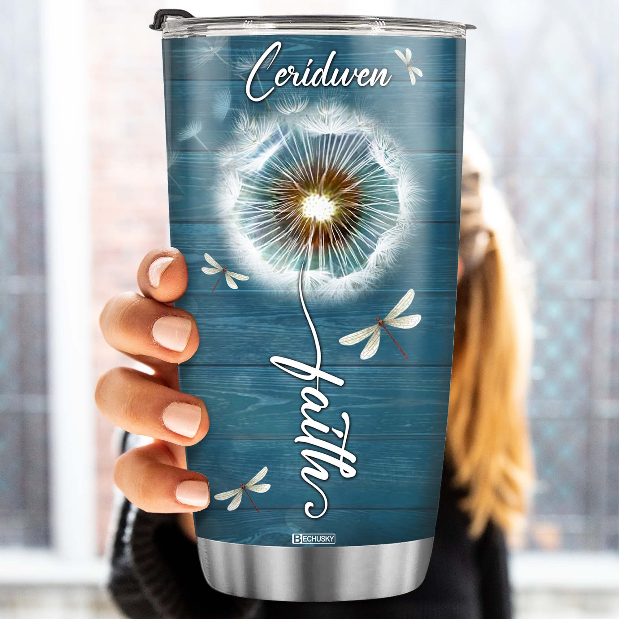 Bechusky Personalized Christian Gifts Religious Gifts For Women Faith Dragonfly Dandelion Tumbler Christian Gifts For Women - Bi