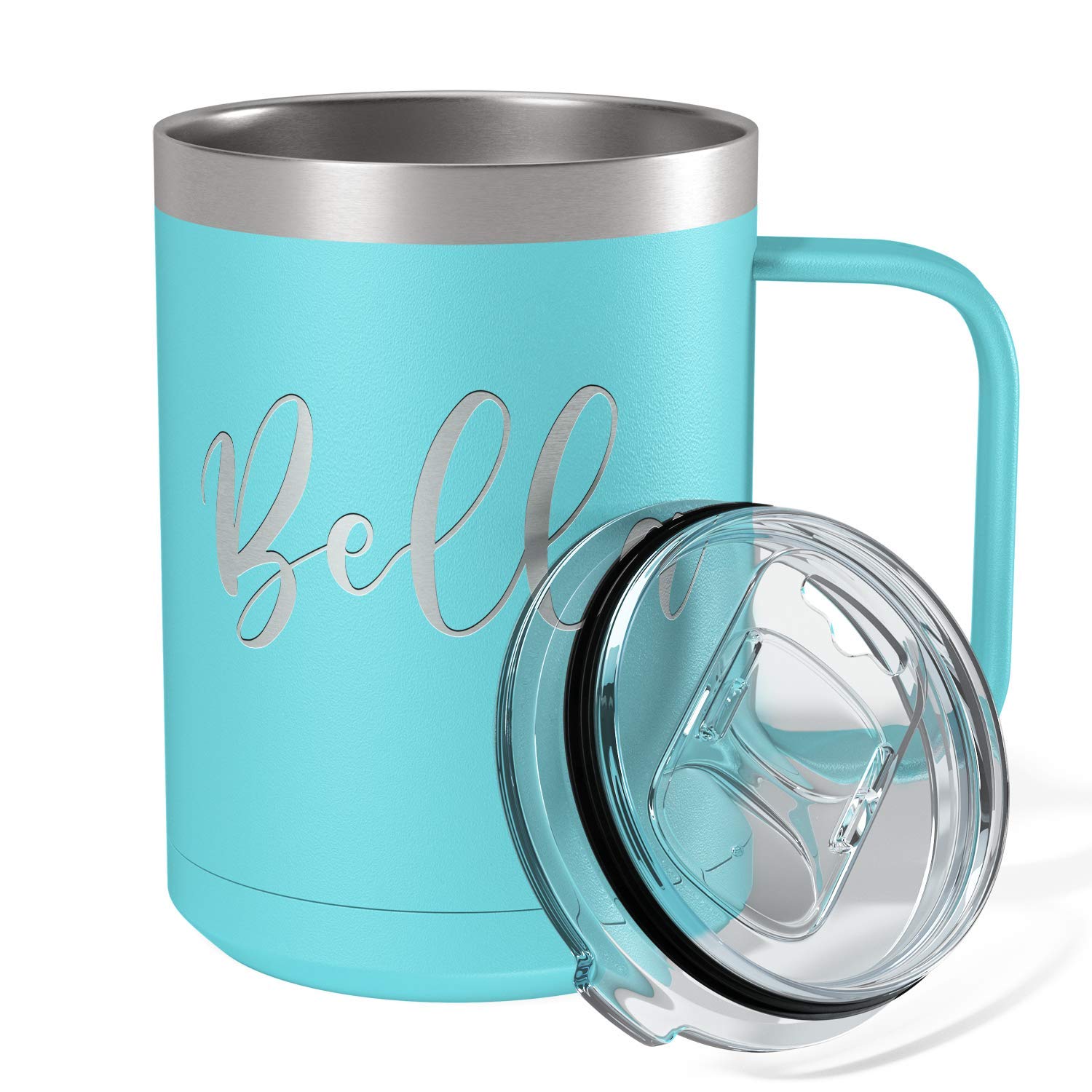 Personalized Coffee Mug Lite Blue Matte Finish 15 oz with Handle Custom Engraved Gift Stainless Steel Vacuum Insulated Cup