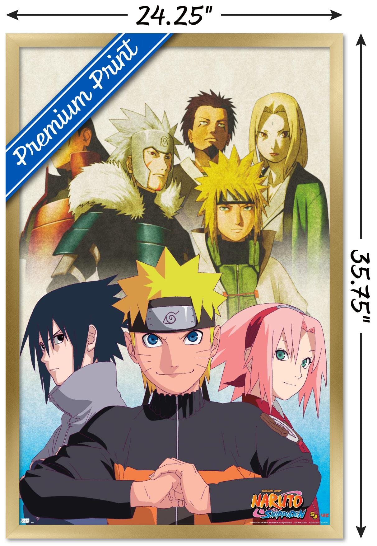Trends International Naruto Shippuden - Key Art Wall Poster, 22.375'' X 34'', Gold Framed Version