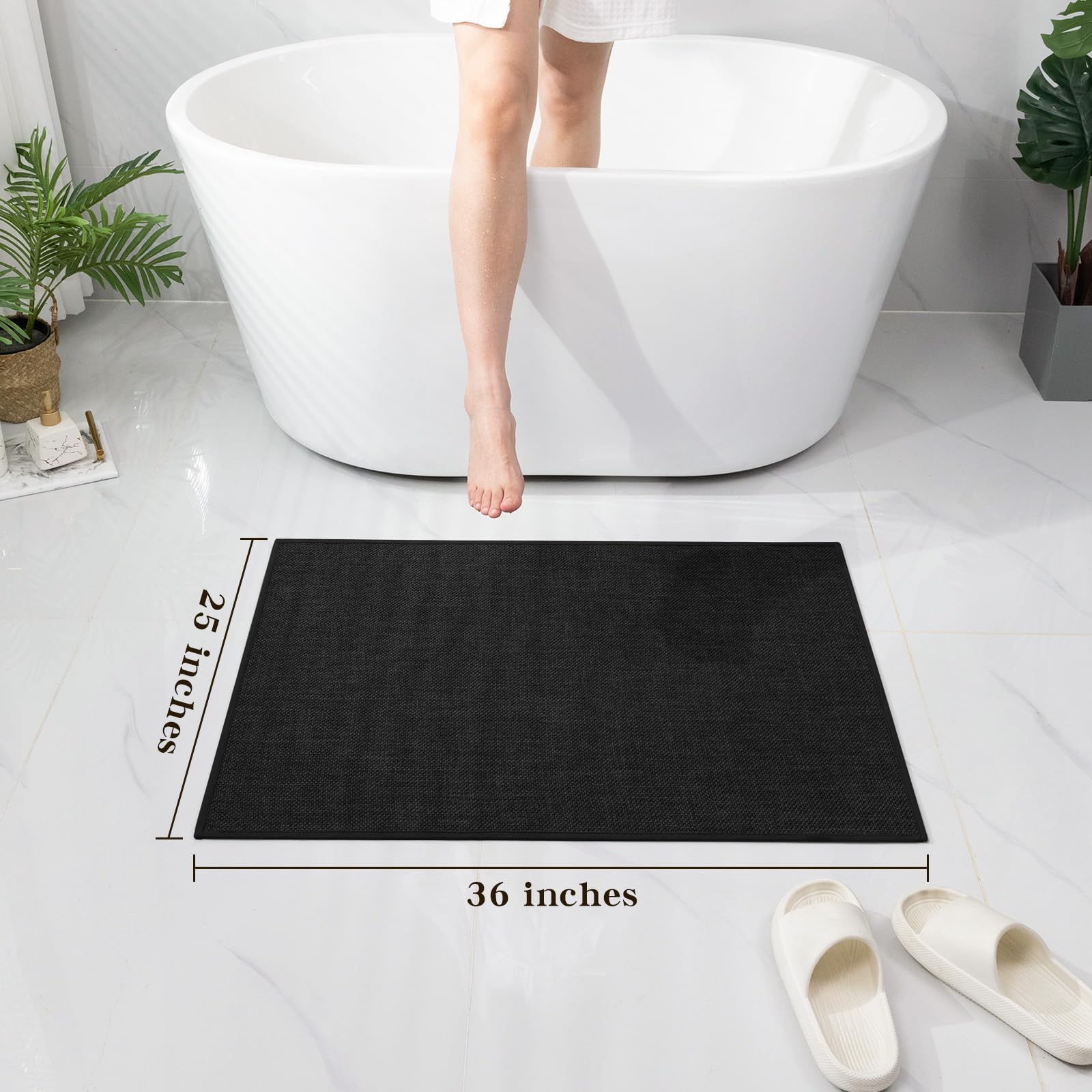 Chakme Bathroom Rugs Mat 36X25, Ultra Thin Non Slip Bath Mat Large Quick Dry Absorbent Bath Mat For Bathroom Floor, (Black, 36''