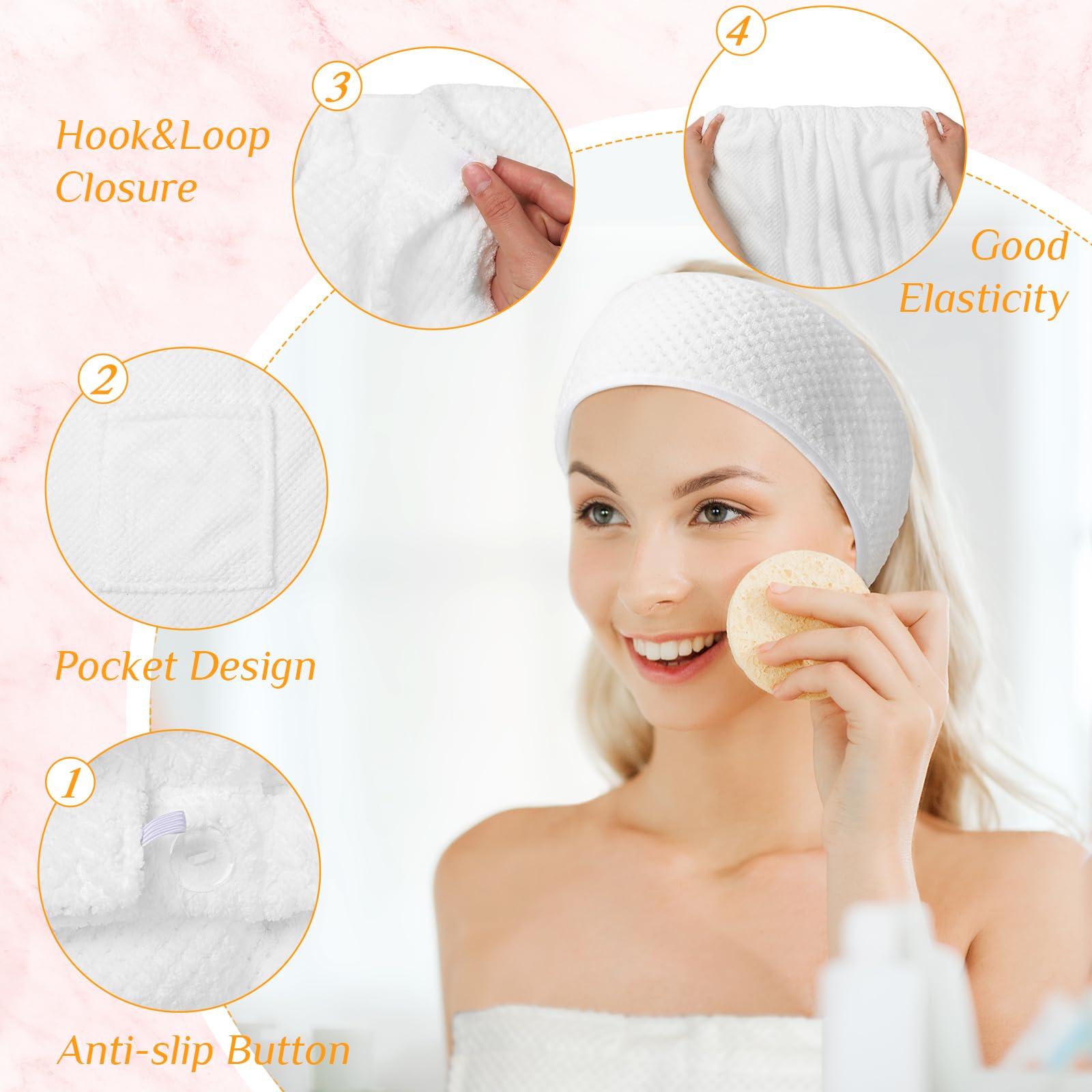 Kinlop 4 Sets Towel Wrap Bath Wrap Towel for Women with Pocket with Facial Spa Headband Set Waffle Spa Robe with Adjustable Clos
