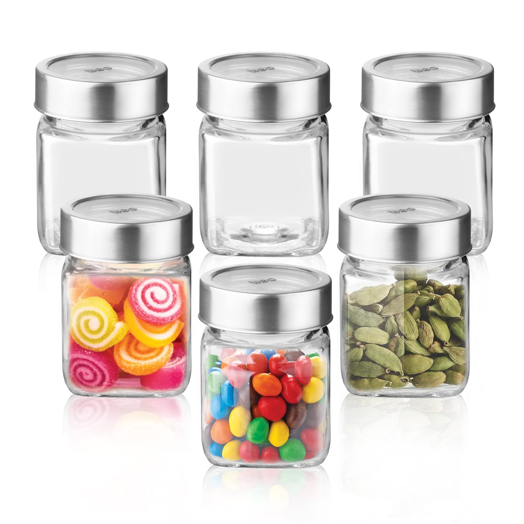 Treo By Milton Cube Storage Glass Jar, Set of 6, 180 ml Each, Transparent| BPA Free | Storage Jar | Kitchen Organizer | Modular 
