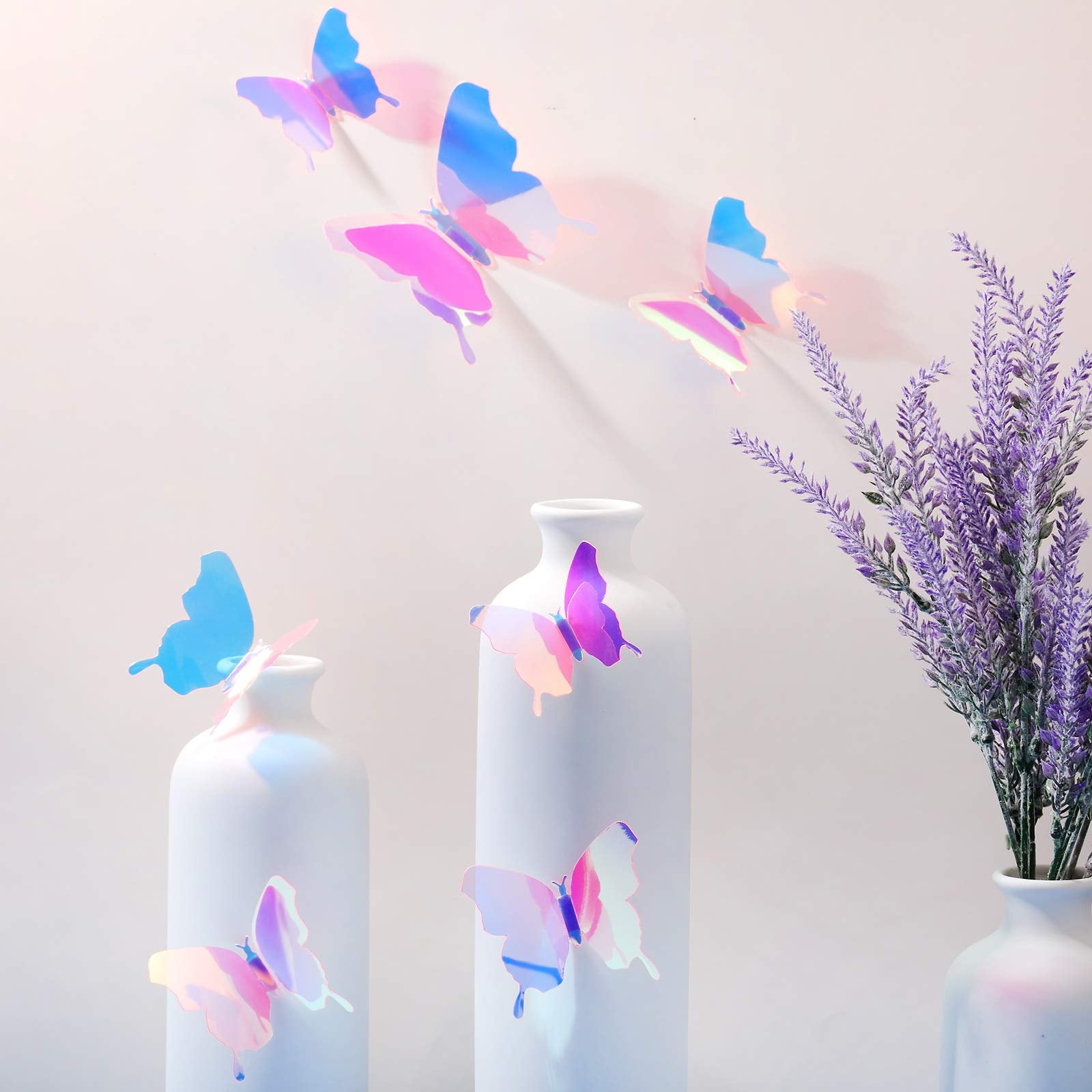 48 Pieces Butterfly Wall Decor Diy Mirror 3D Butterfly Stickers Removable Decals For Home Bedroom Bathroom Living Room Decor(Tra